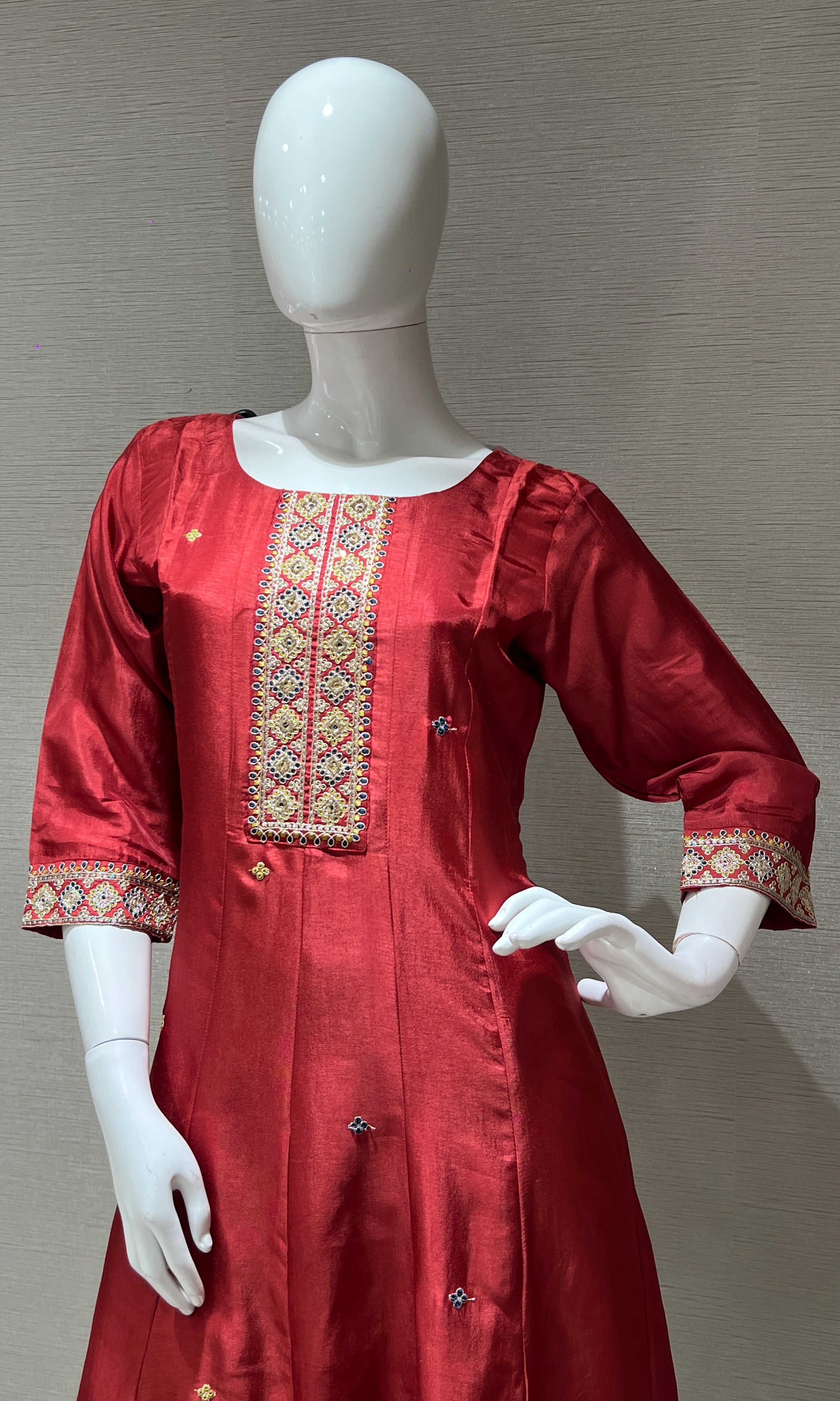 Brown Anarkali set with printed dupatta