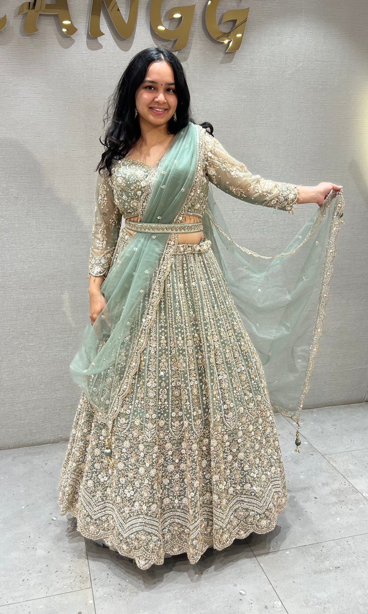 Pastel Green Elegance Embroidered Lehenga Set