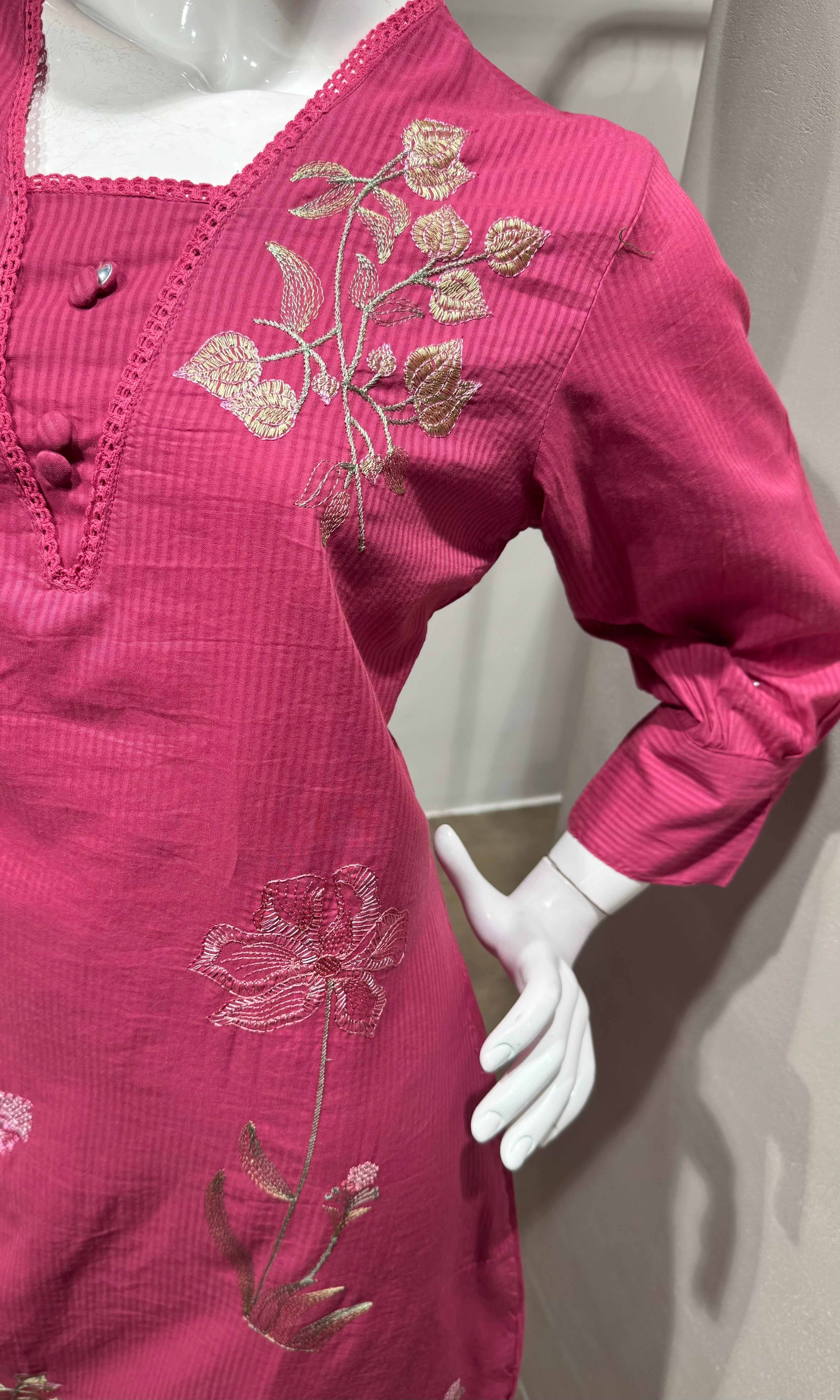 Pink Floral Embroidered Kurta Set
