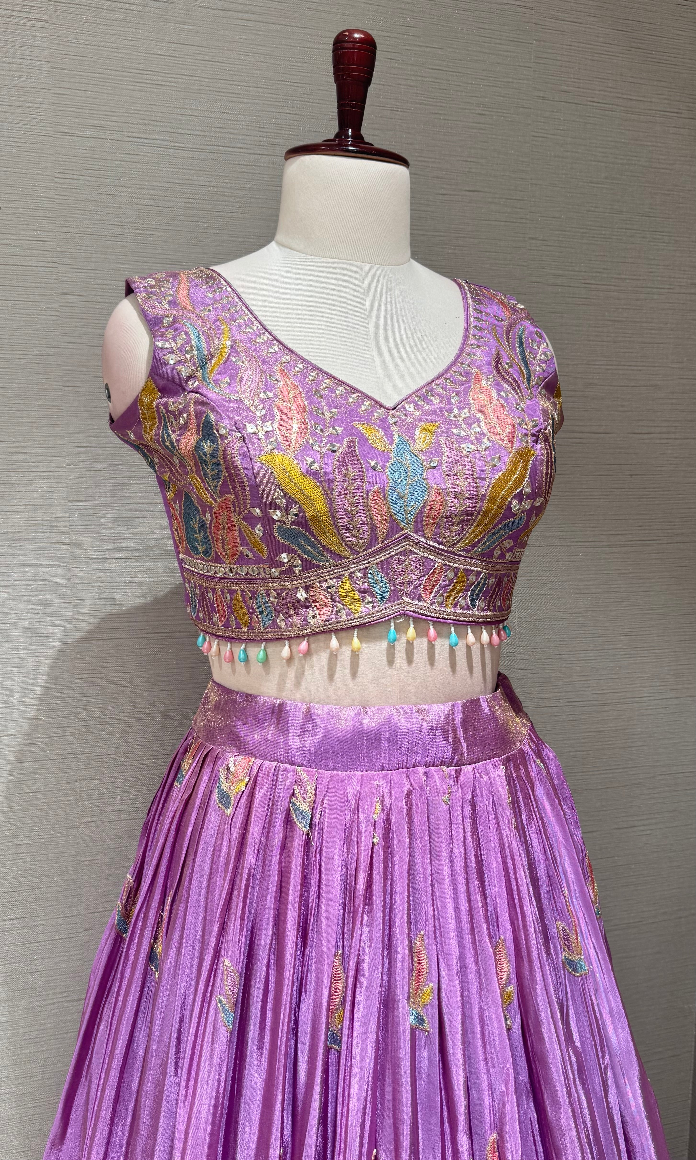 Lilac Tissue silk Floral Print Lehenga Set