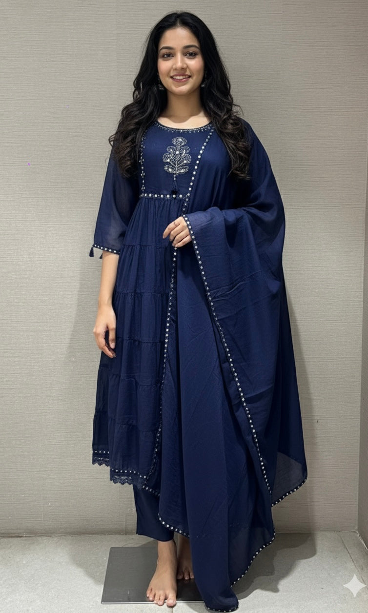 Blue ANARKALI EMBROIDERED kurta set