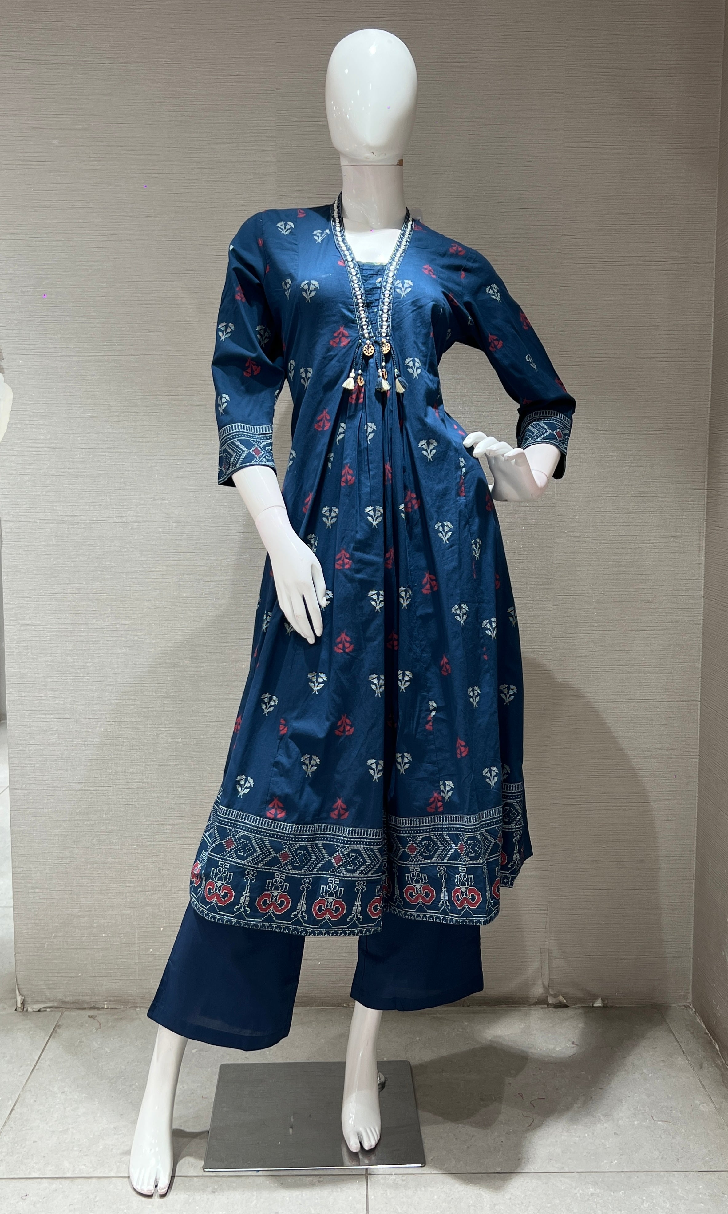 Blue ETHNIC MOTIF PRINTED KURTA SET