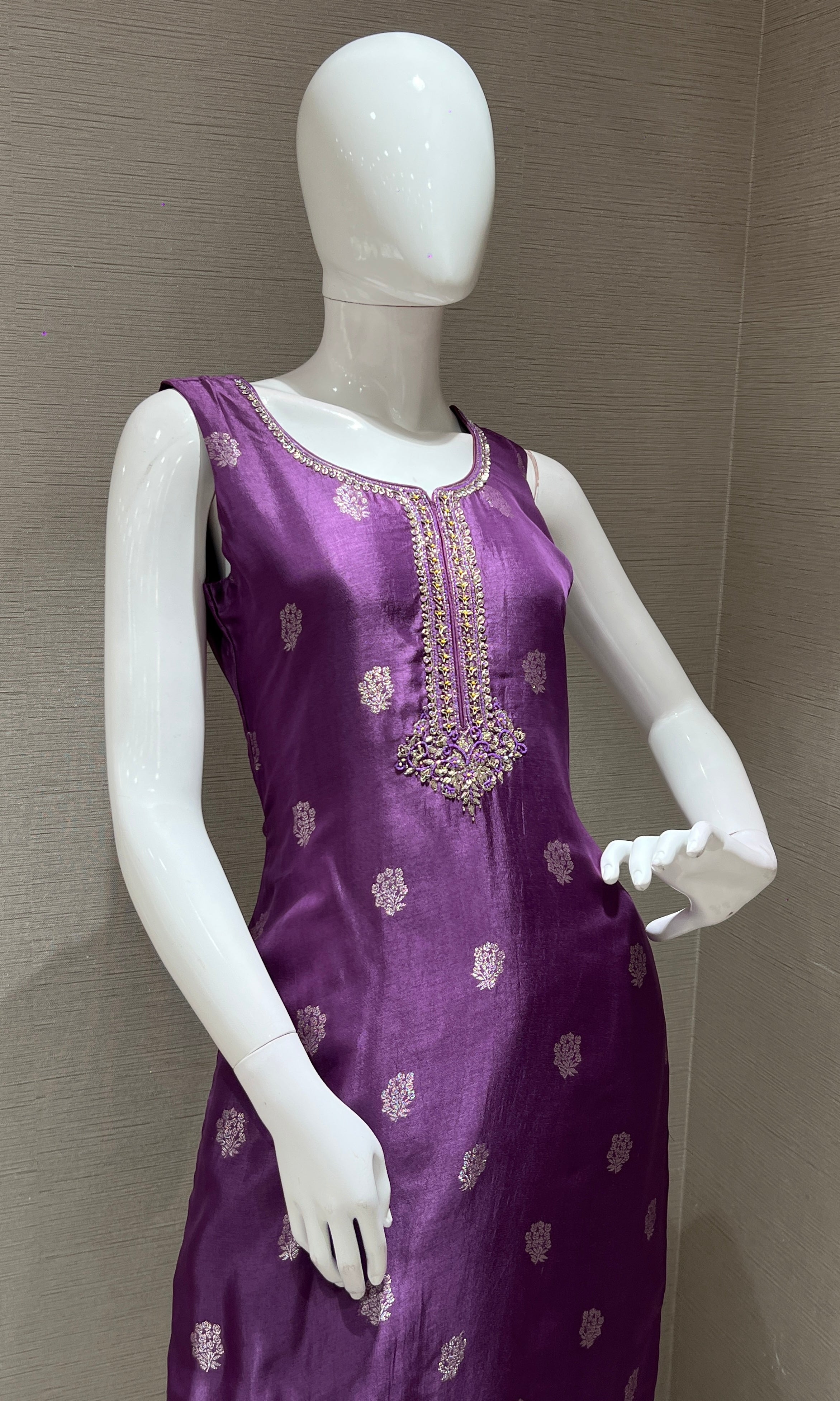 Purple Embroidered Kurta Set with Dupatta