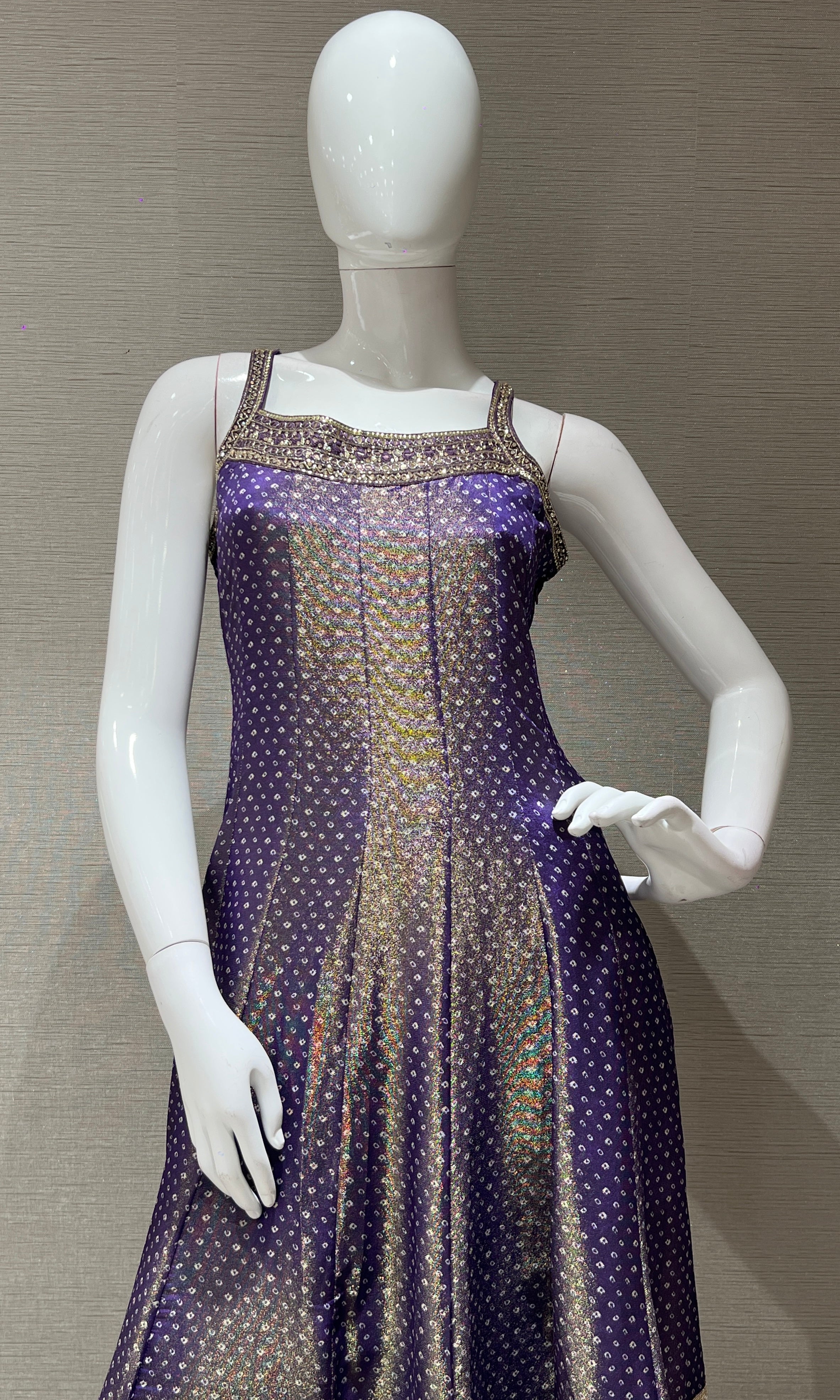 Purple Embroidered Sharara Set with Golden Stripes Dupatta