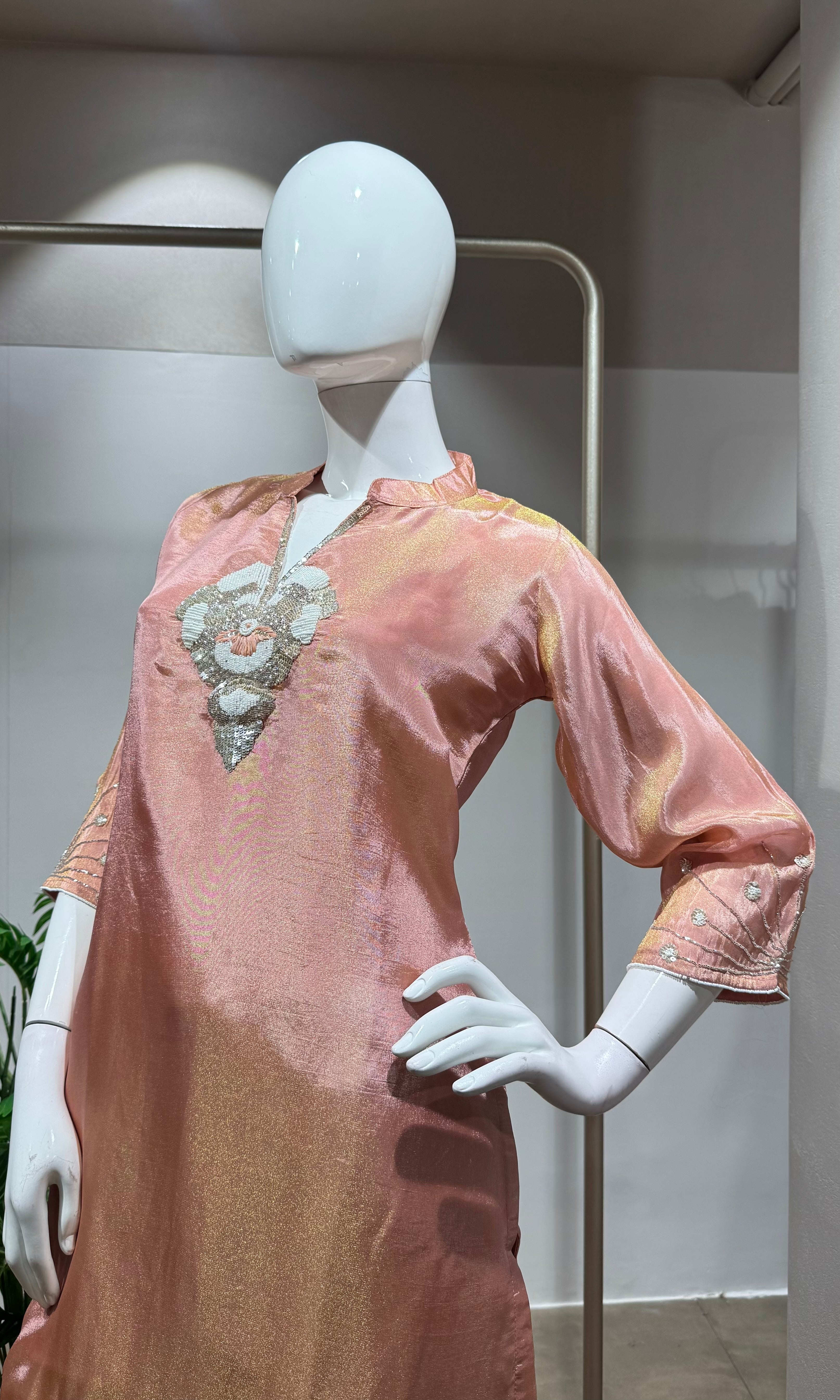 PEACH EMBROIDERED SHARARA SET