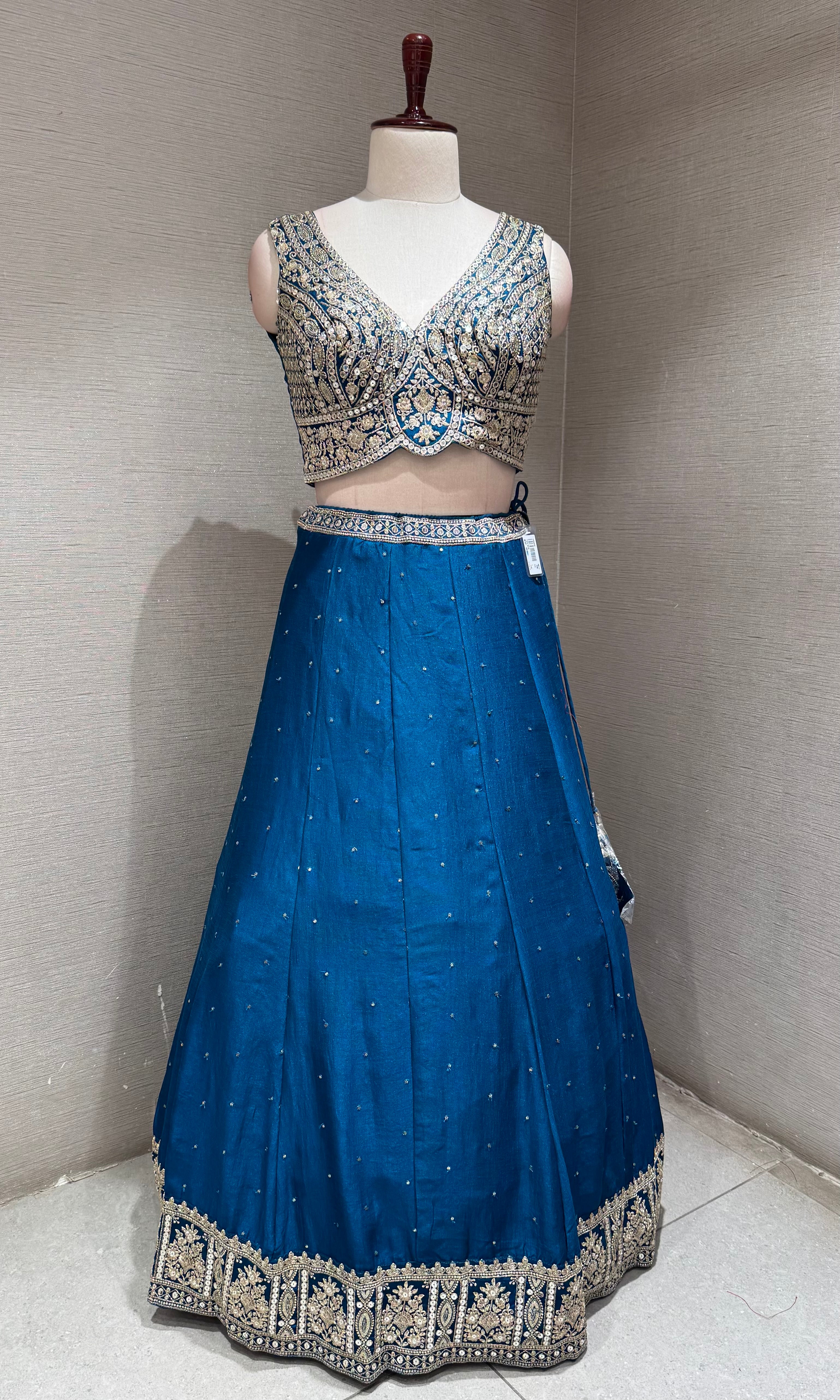 Royal Blue Lehenga Set with Intricate Silver and Gold Border