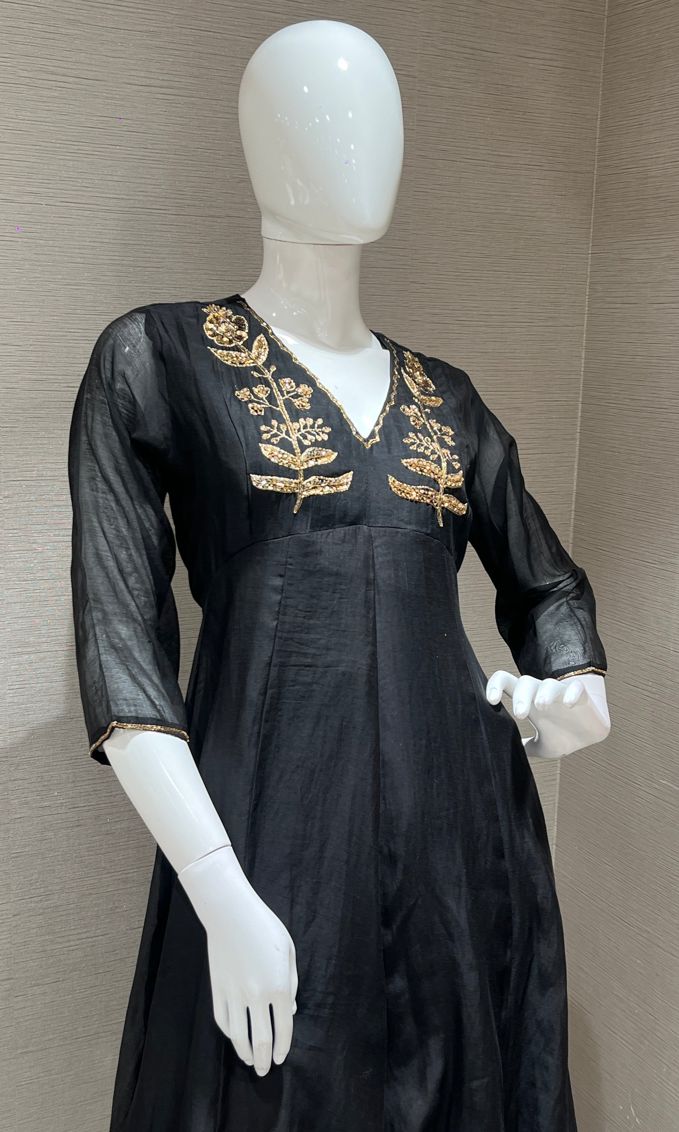 Black and Gold Embroidered Kurta Set