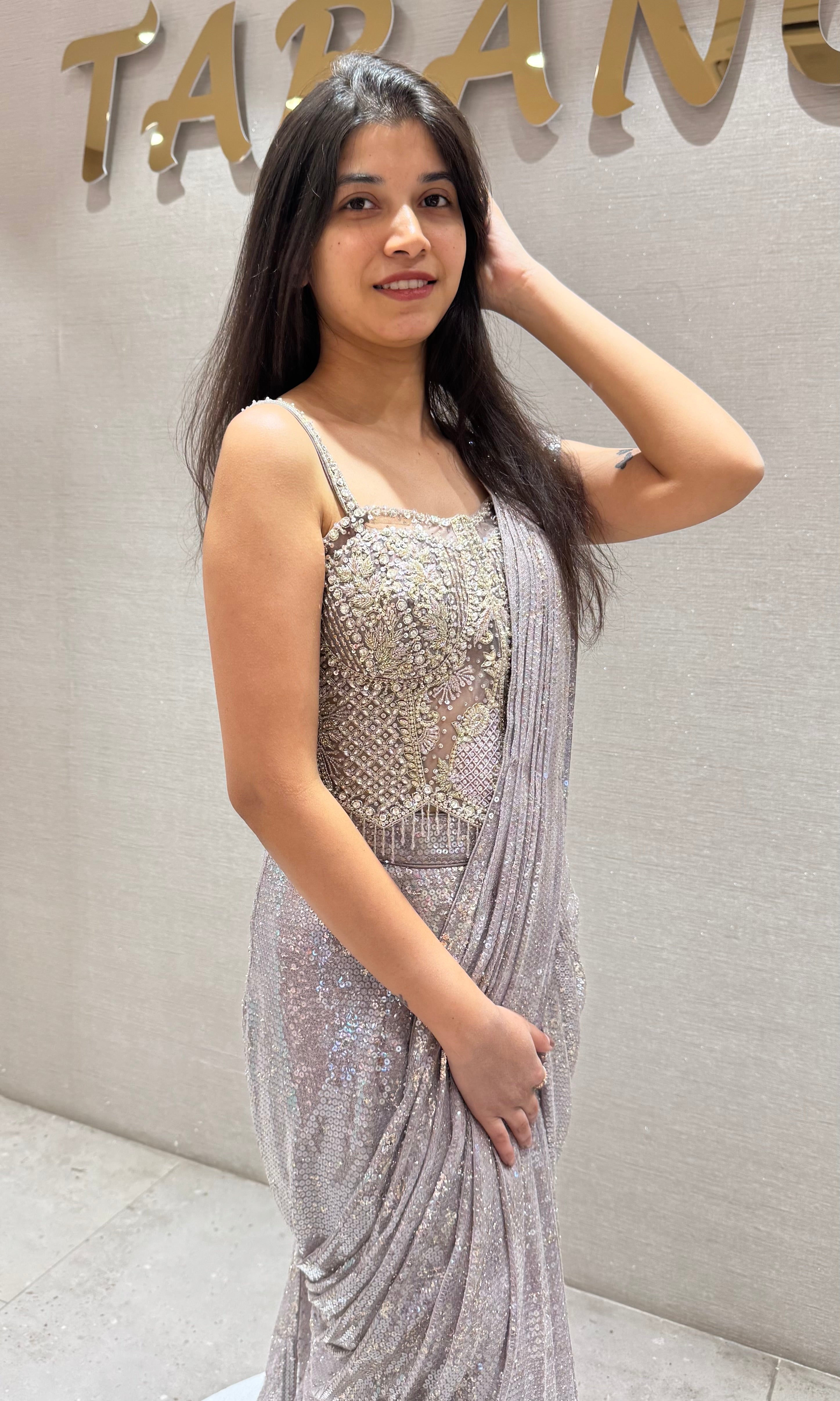 Light purple beaded corset DRAPE SAREE