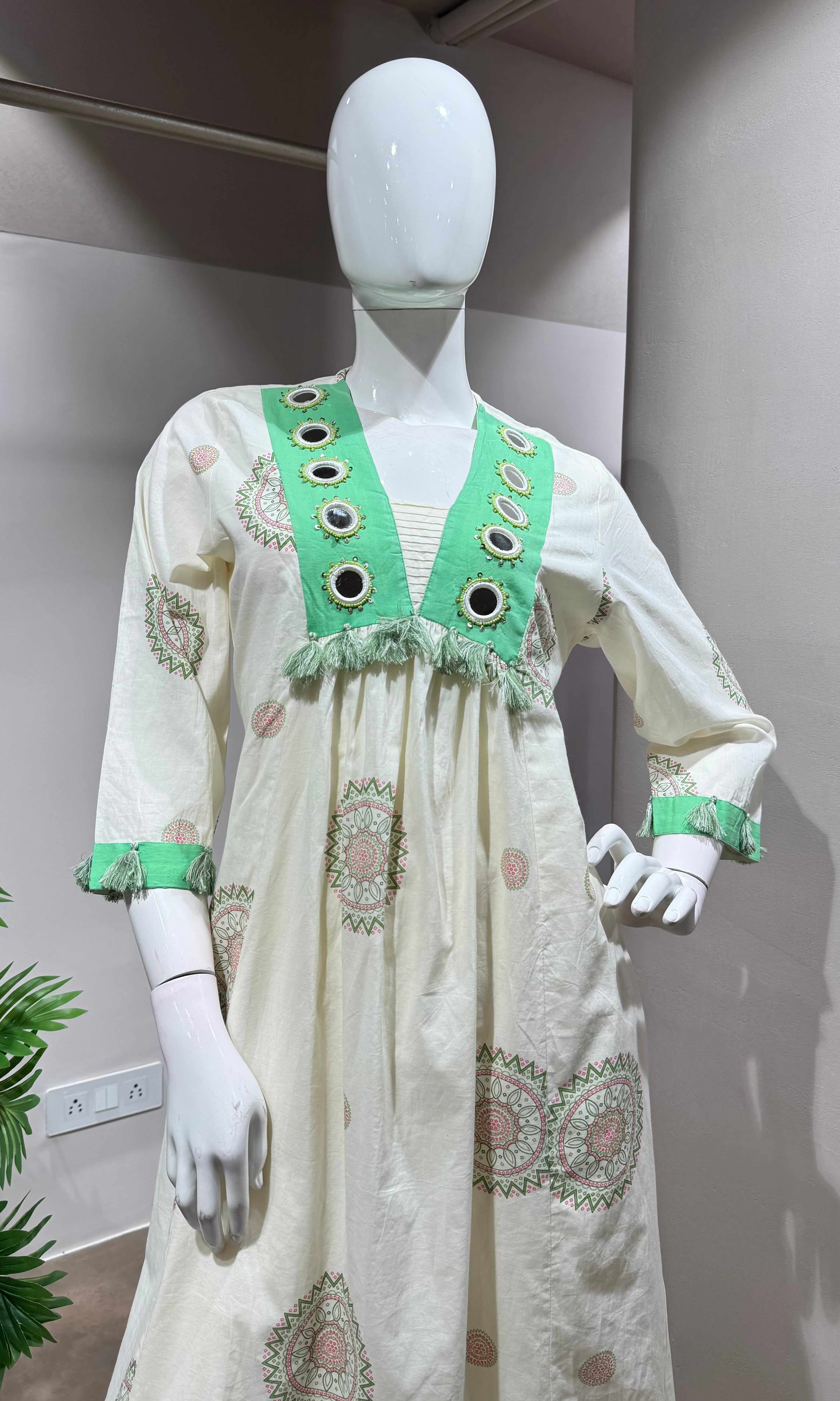 GREEN Floral Block Print Cotton Kurta Set