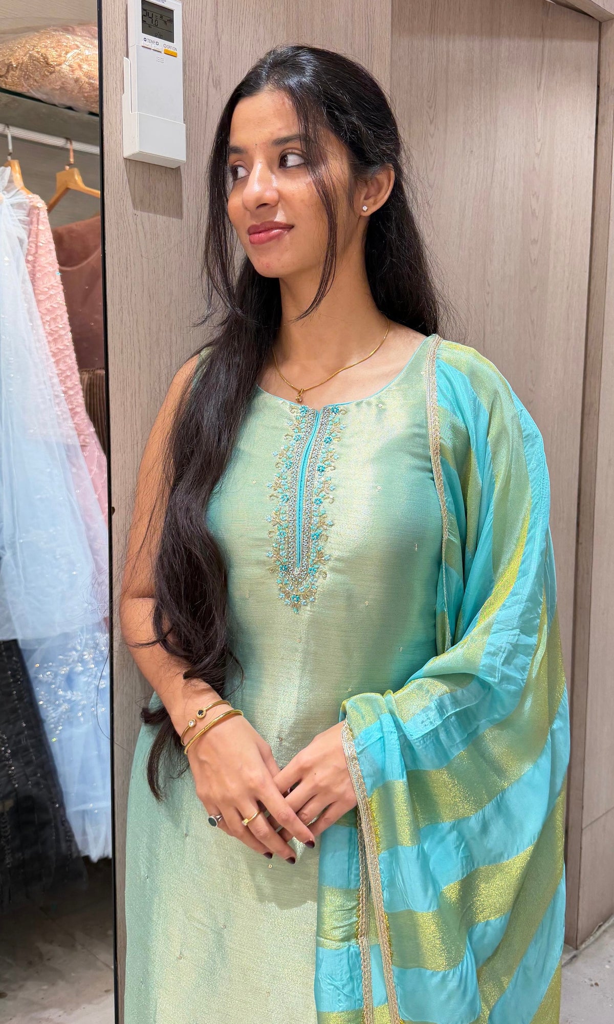 Sea Blue Banarasi silk Kurta Set with Patterned Dupatta