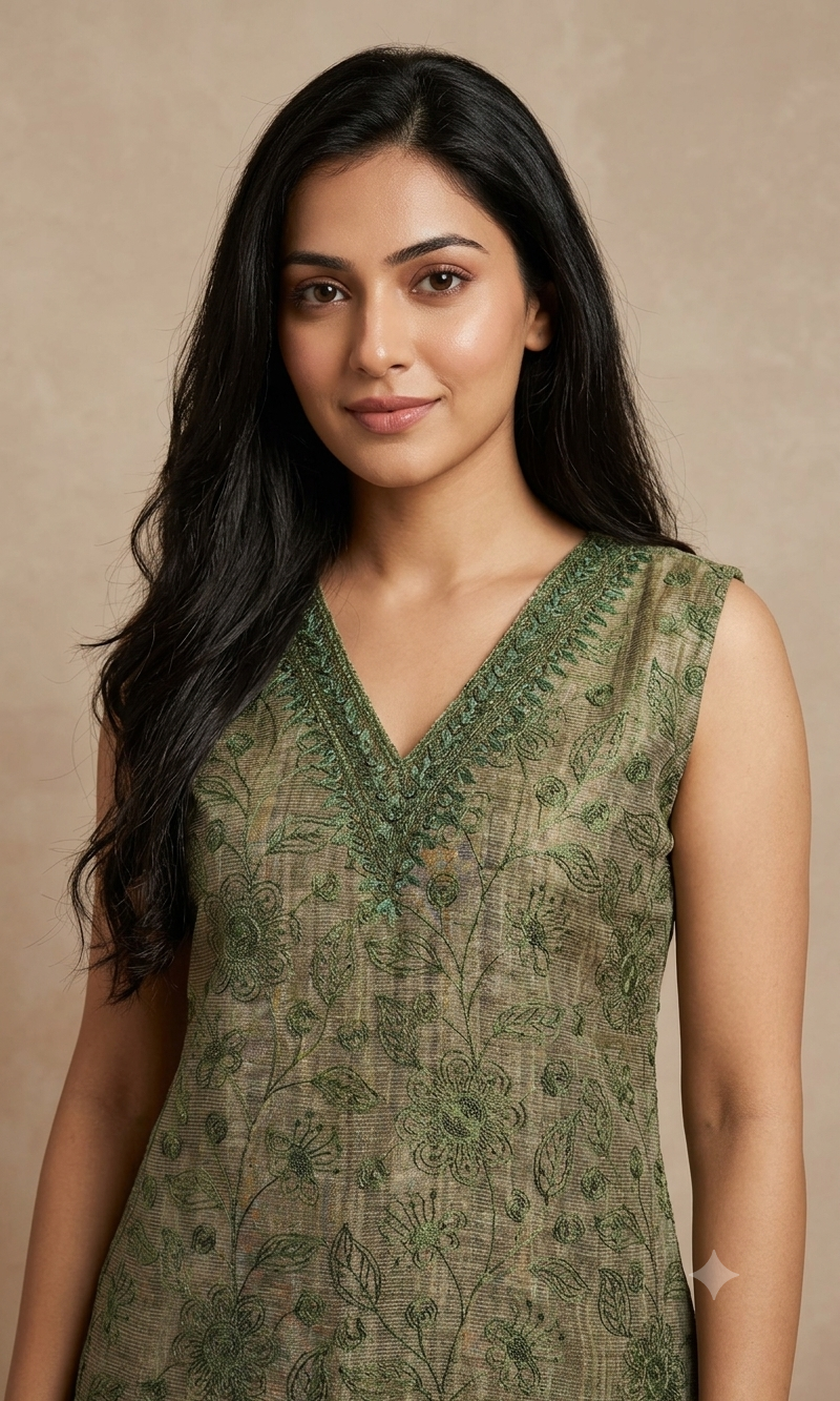 Green Embroidered Net Salwar Kurta set