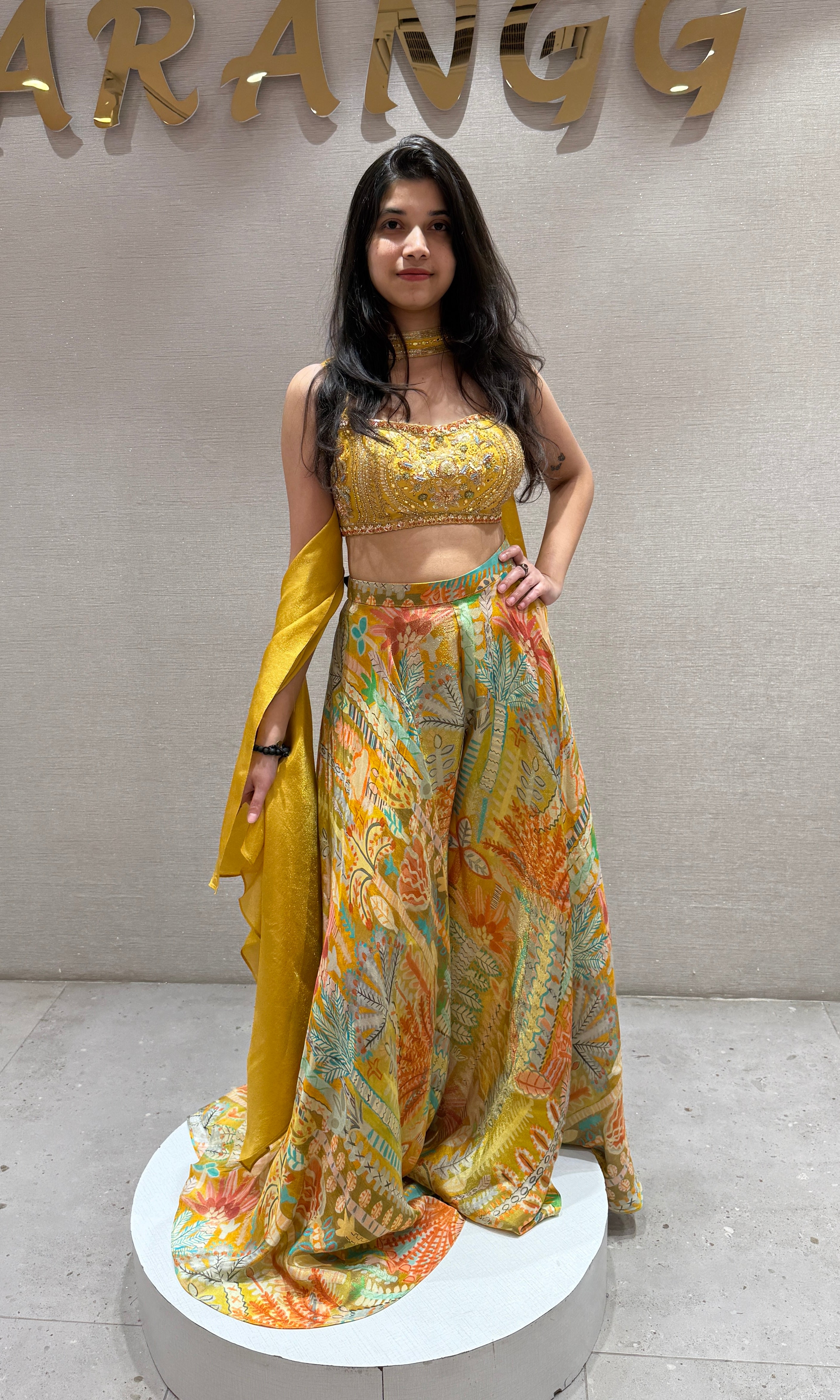 Mustard Multicolour floral print palazzo set