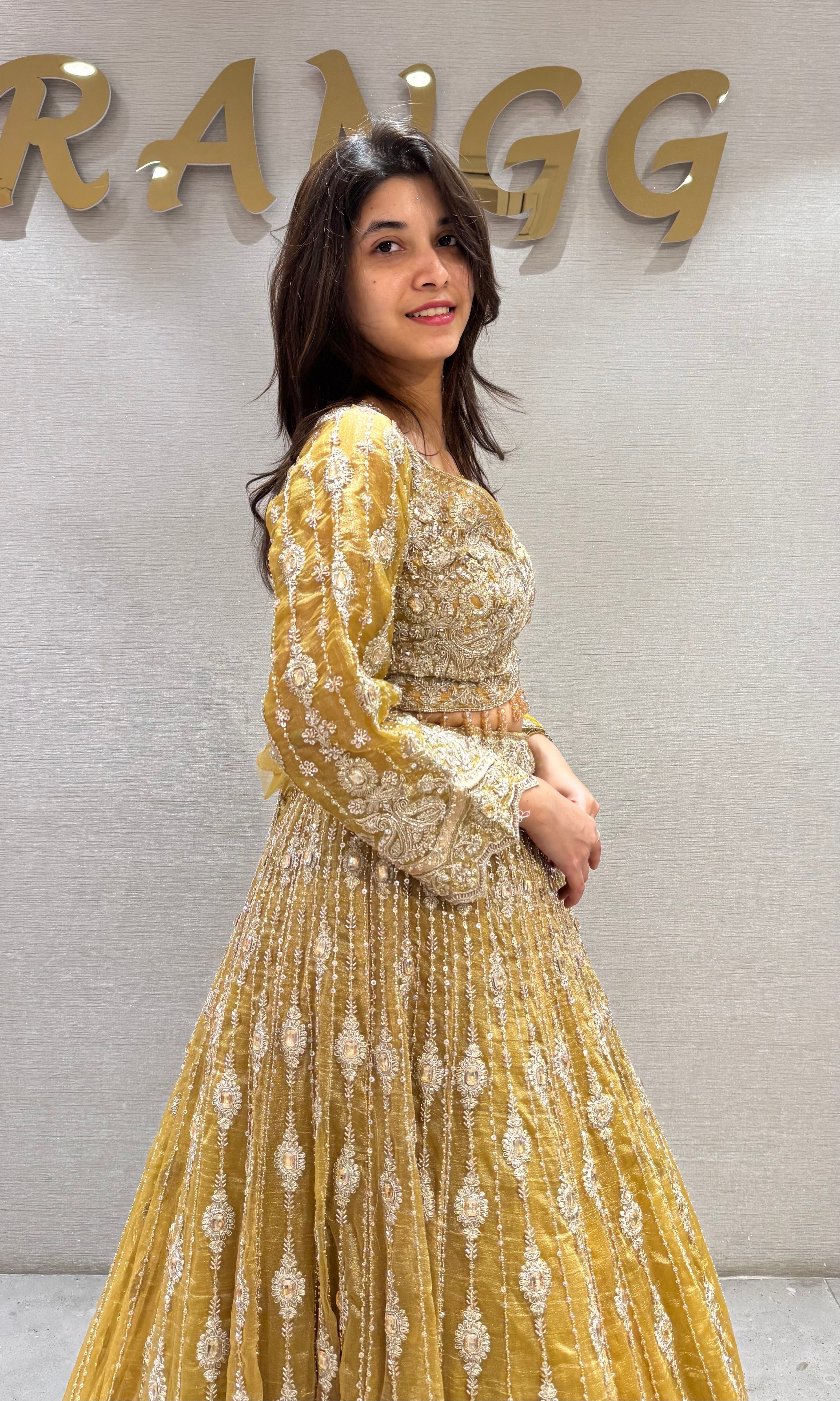Sandel Yellow Georgette Lehenga set