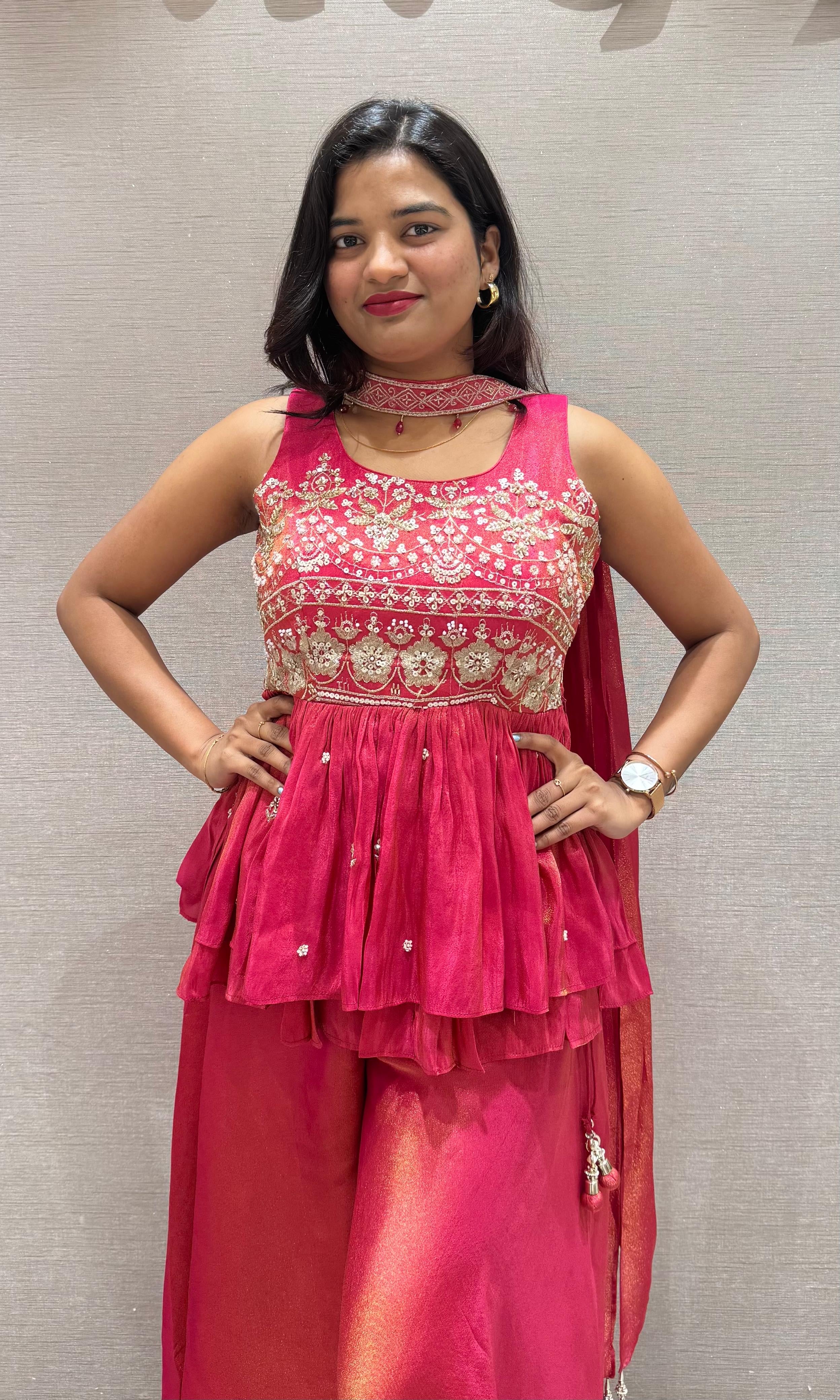 Rani pink EMBROIDERED PEPLUM palazzo