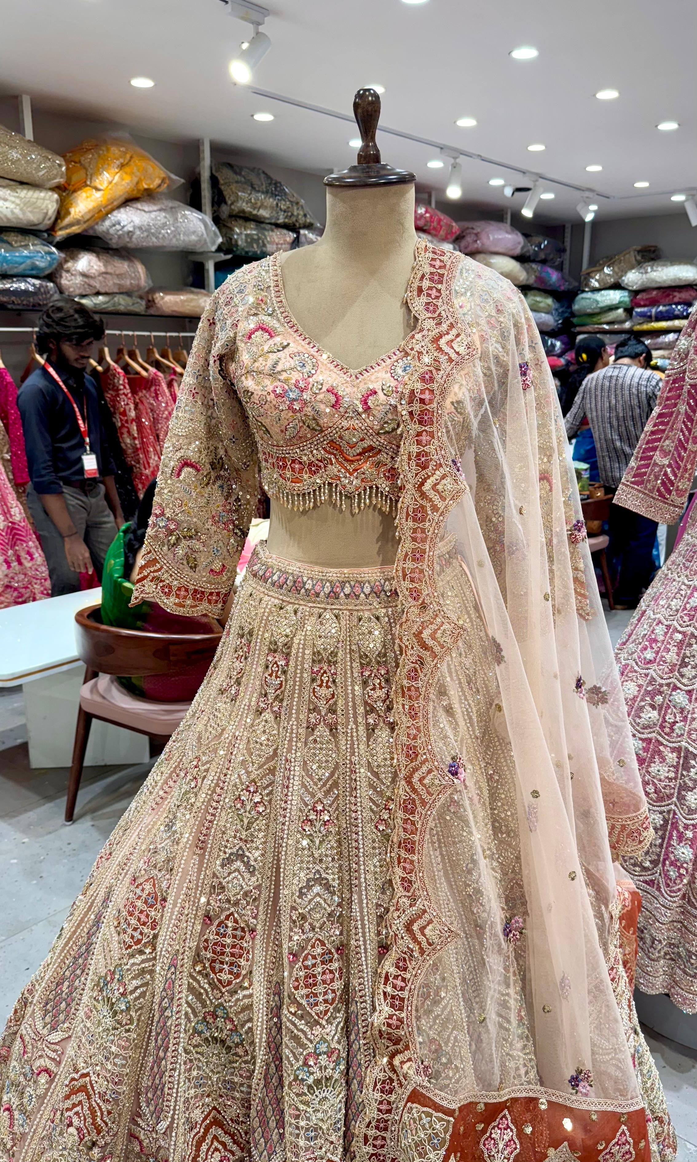 Peach Gold Heavy Embroidered Lehenga