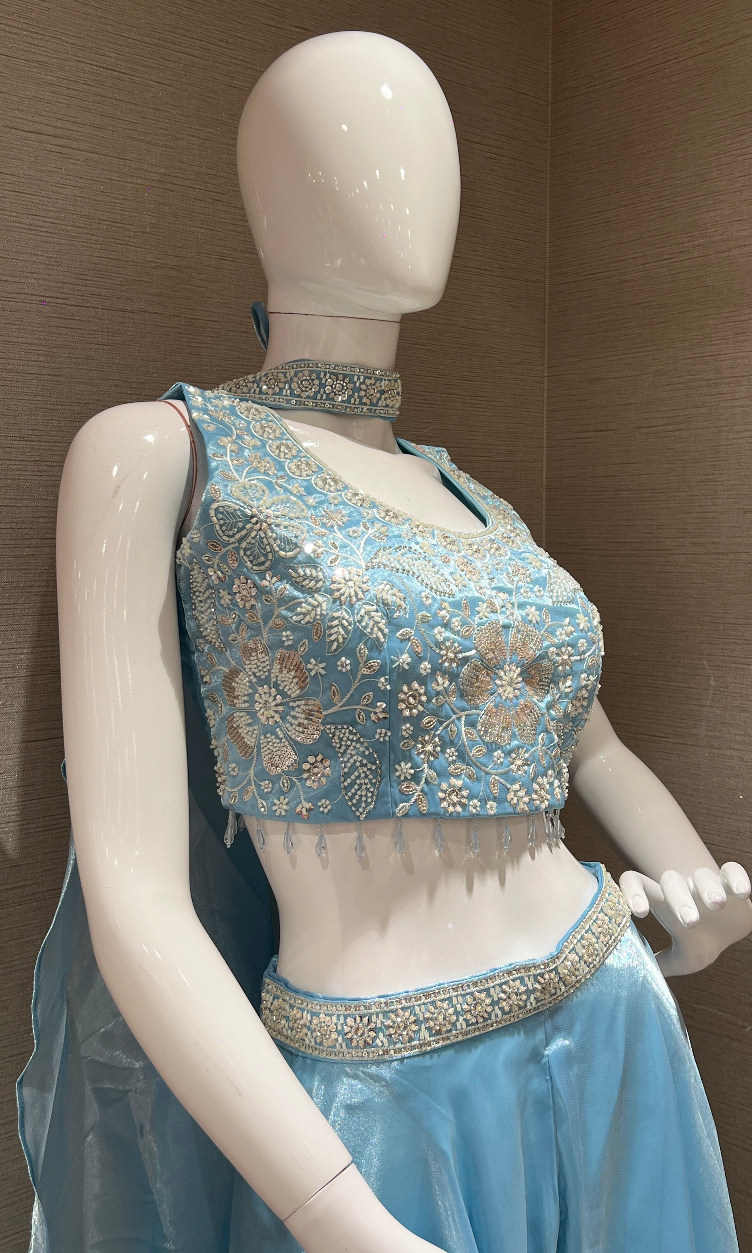 Light Blue Sequined Embroidered Palazzo Set