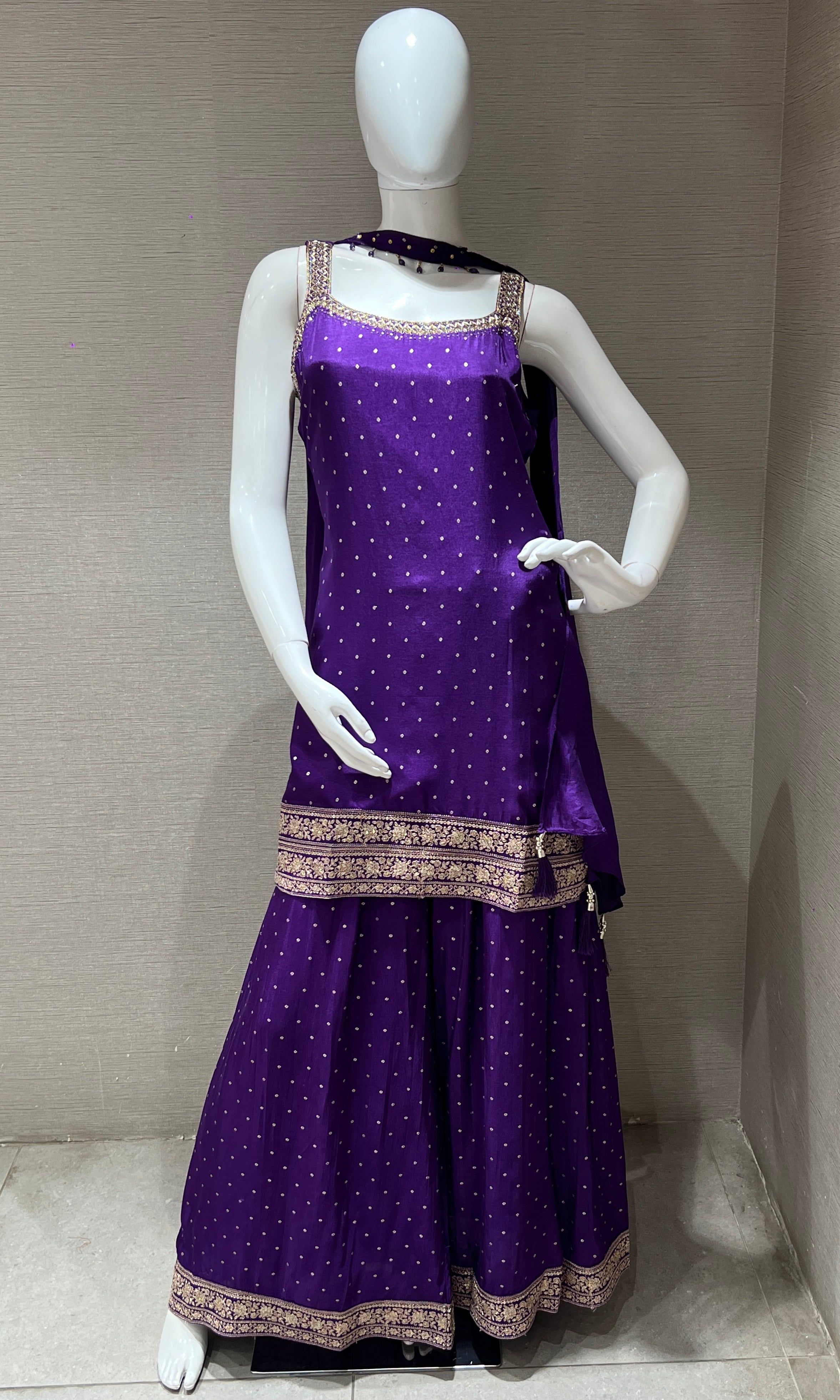 Purple Embroidered Sharara set
