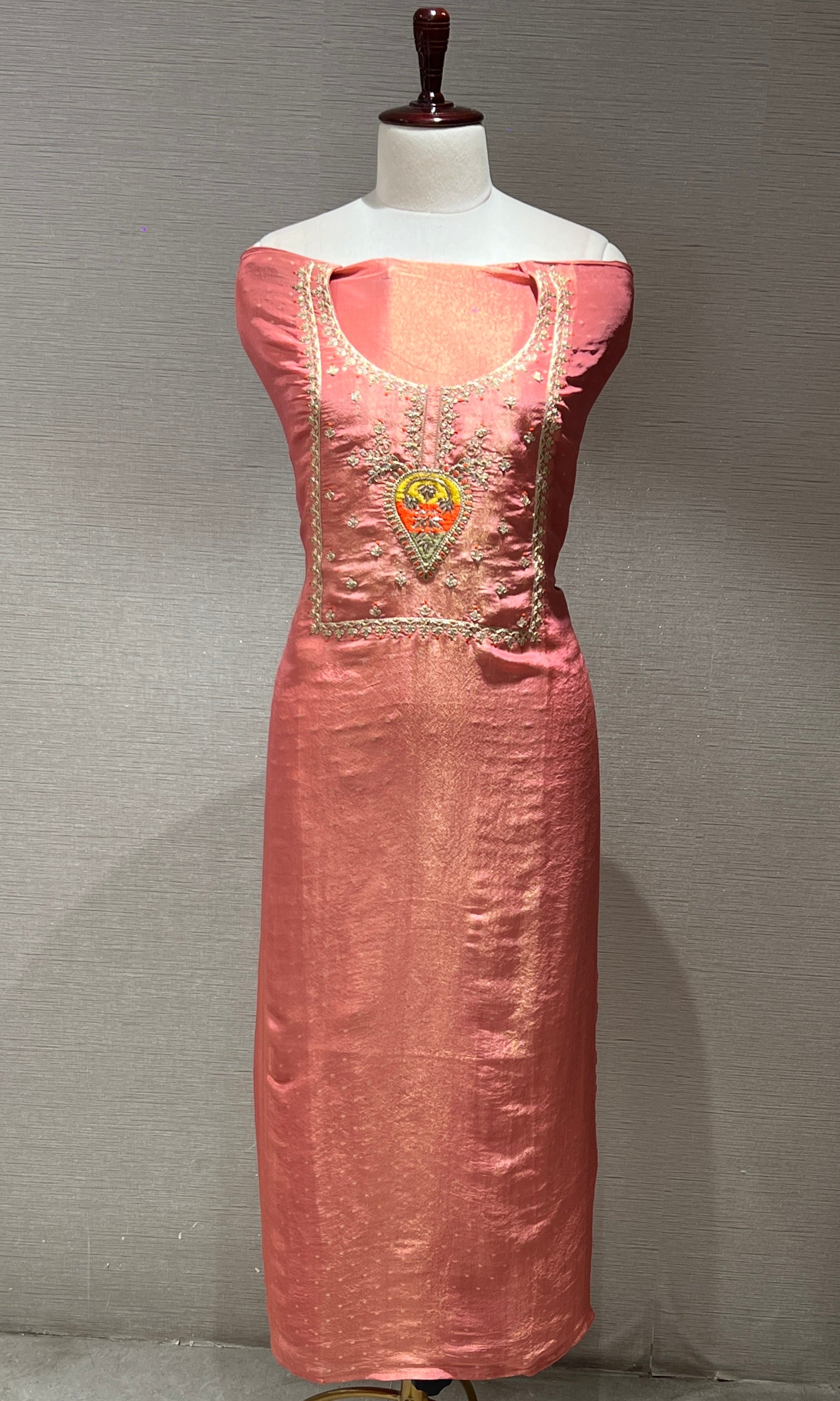 Peach Glow Embroidered Dress Material