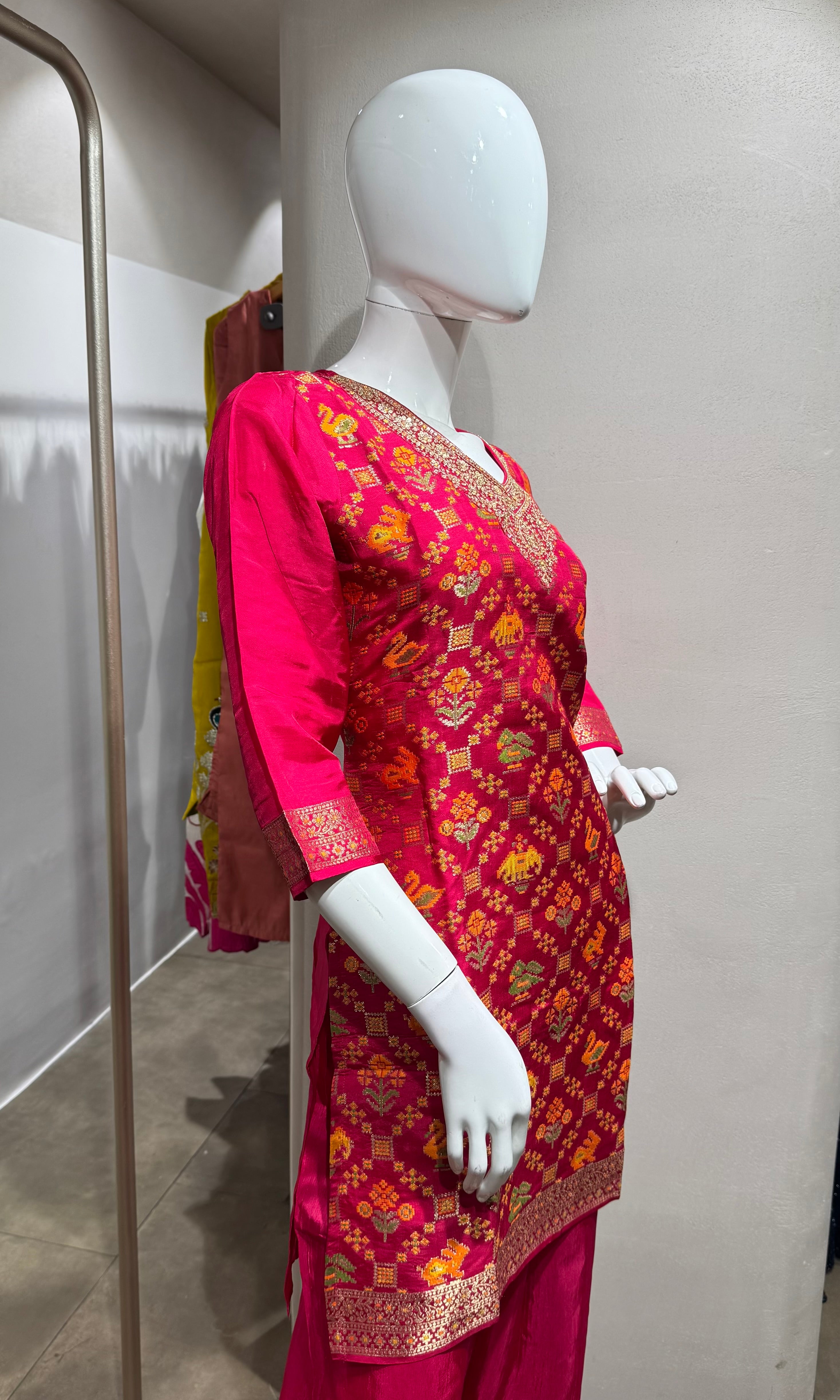 Pink Embellished Kurta with Flared Sharara Set