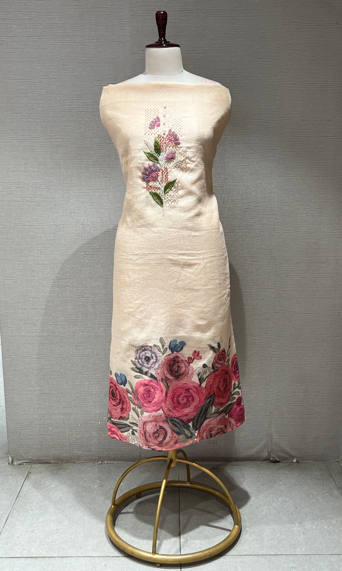 Cream FLORAL dress material