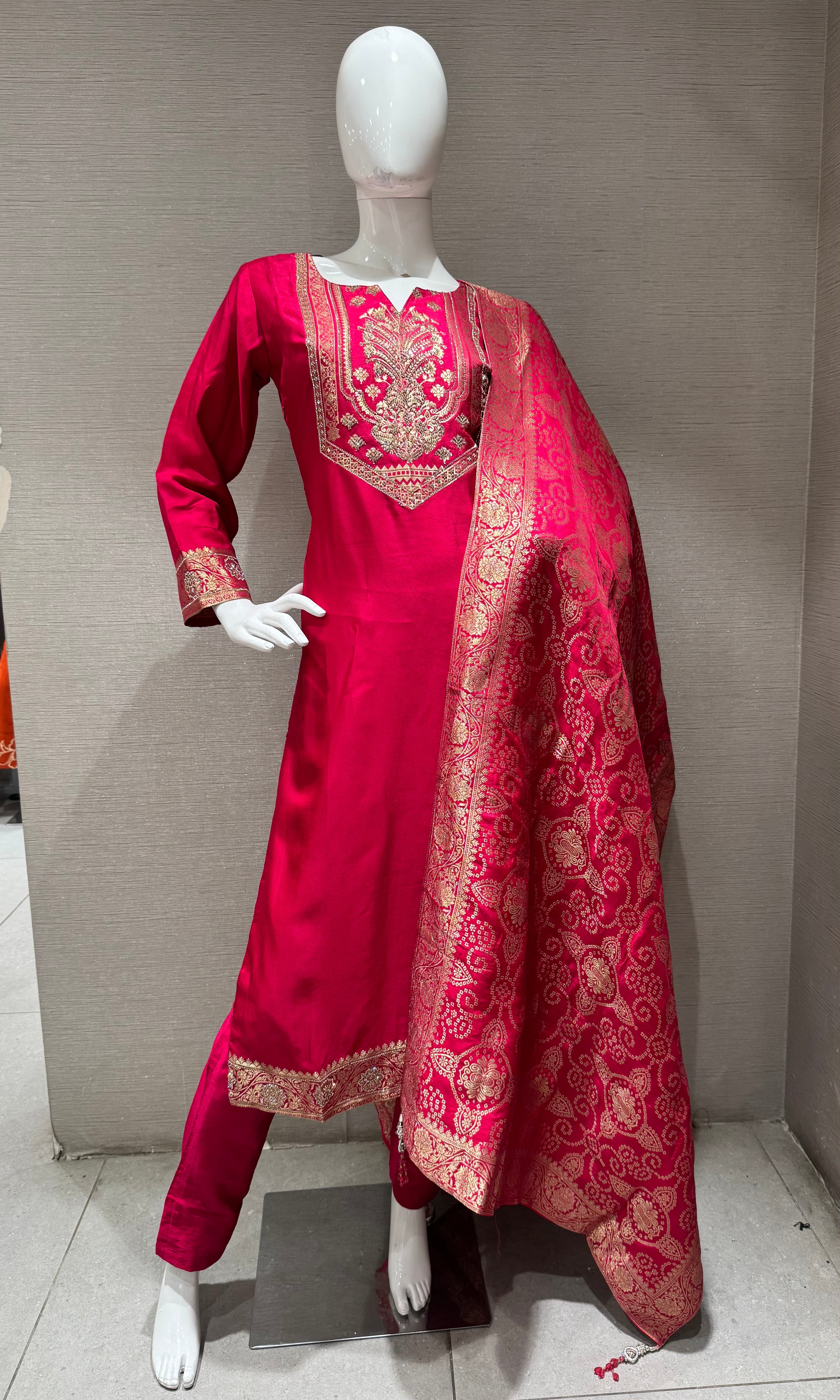 Pink Silk Blend Ethnic Kurta set