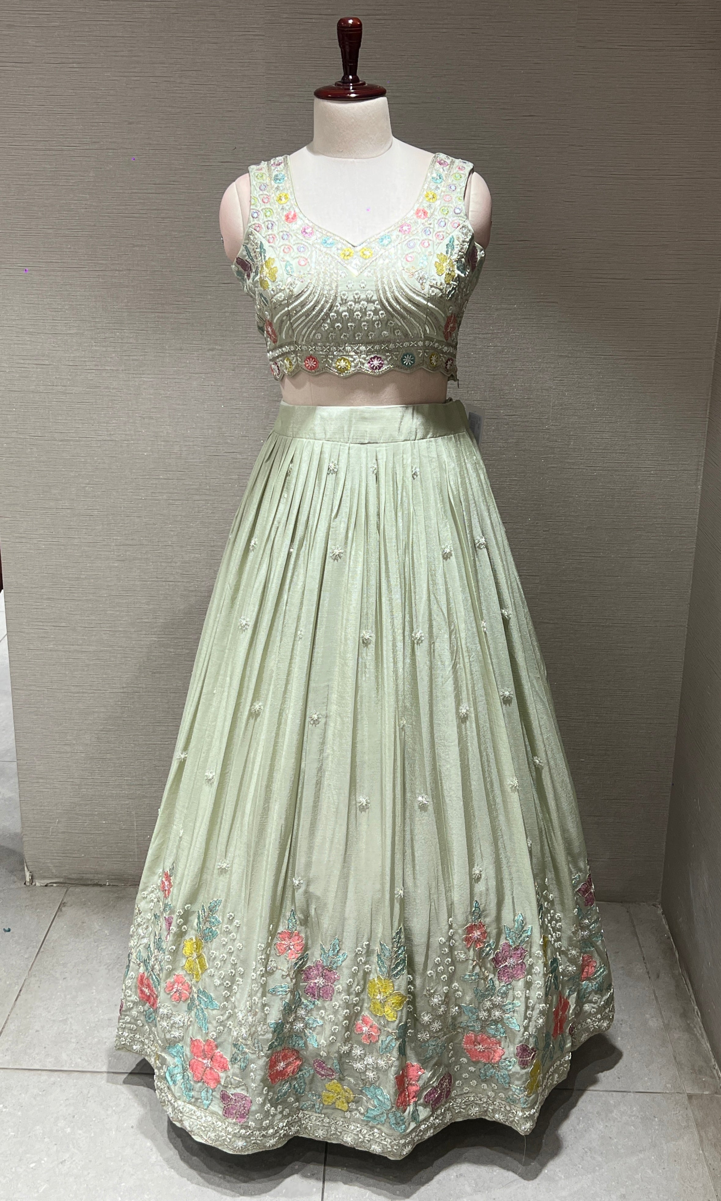 Pista green FLORAL EMBROIDERED Lehenga