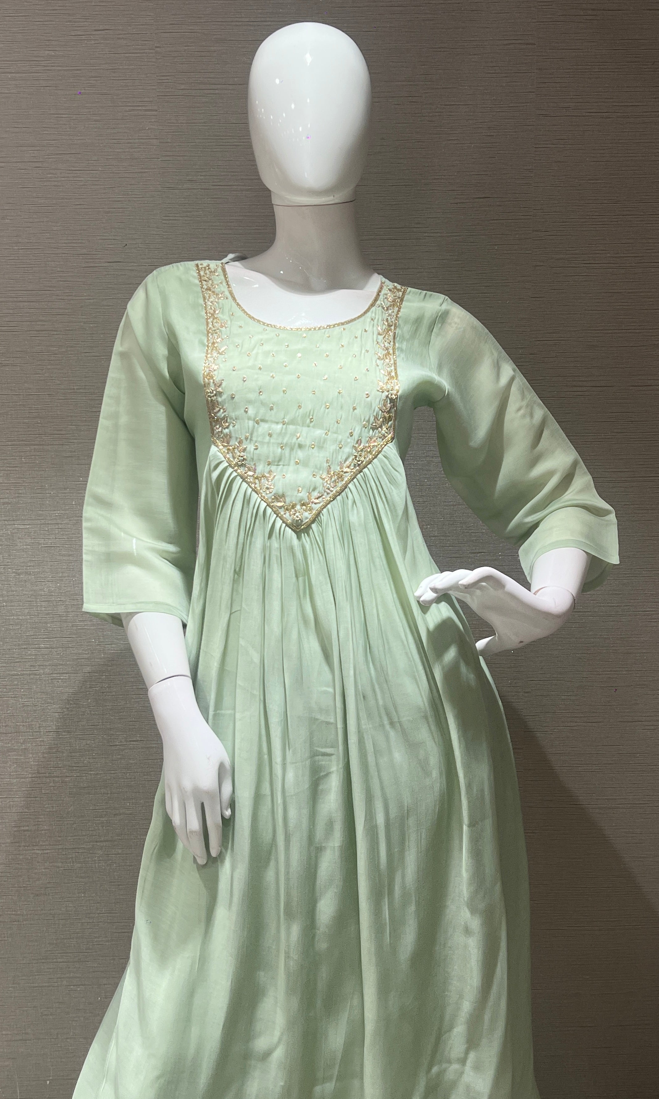 Pista green MUL CHANDERI kurta set