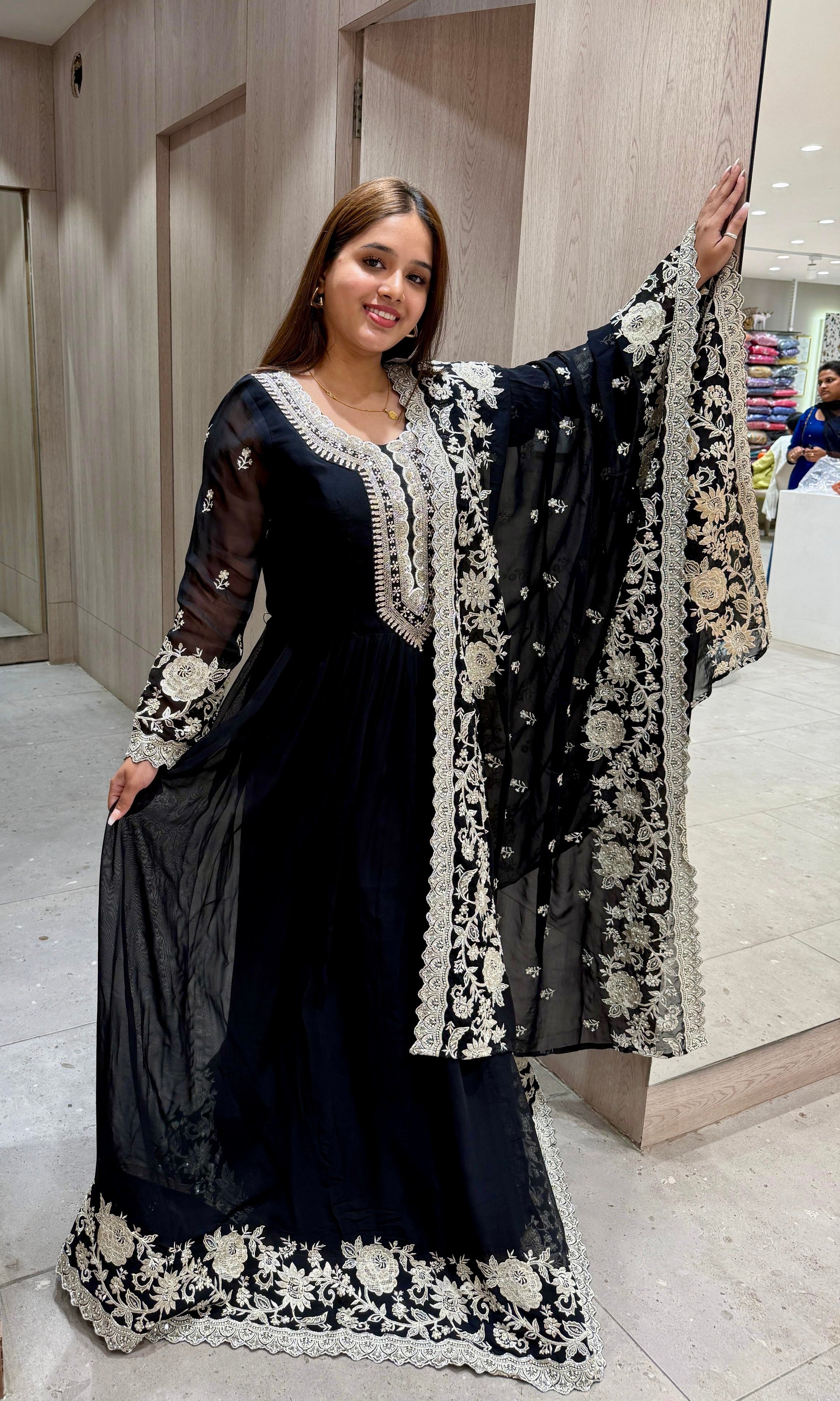 Black long dress with heavy dupatta