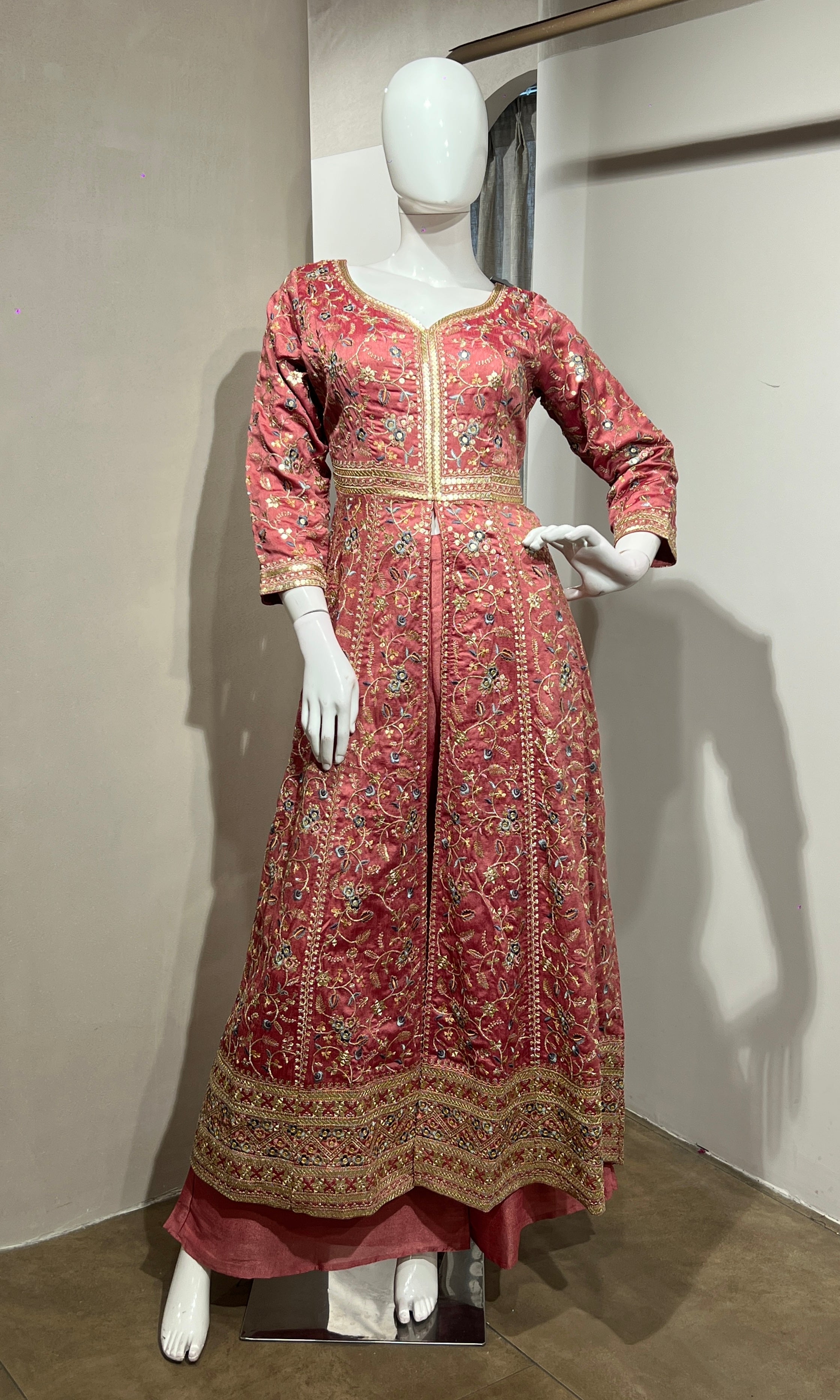 ROSE pink FRONT SLIT ANARKALI SET