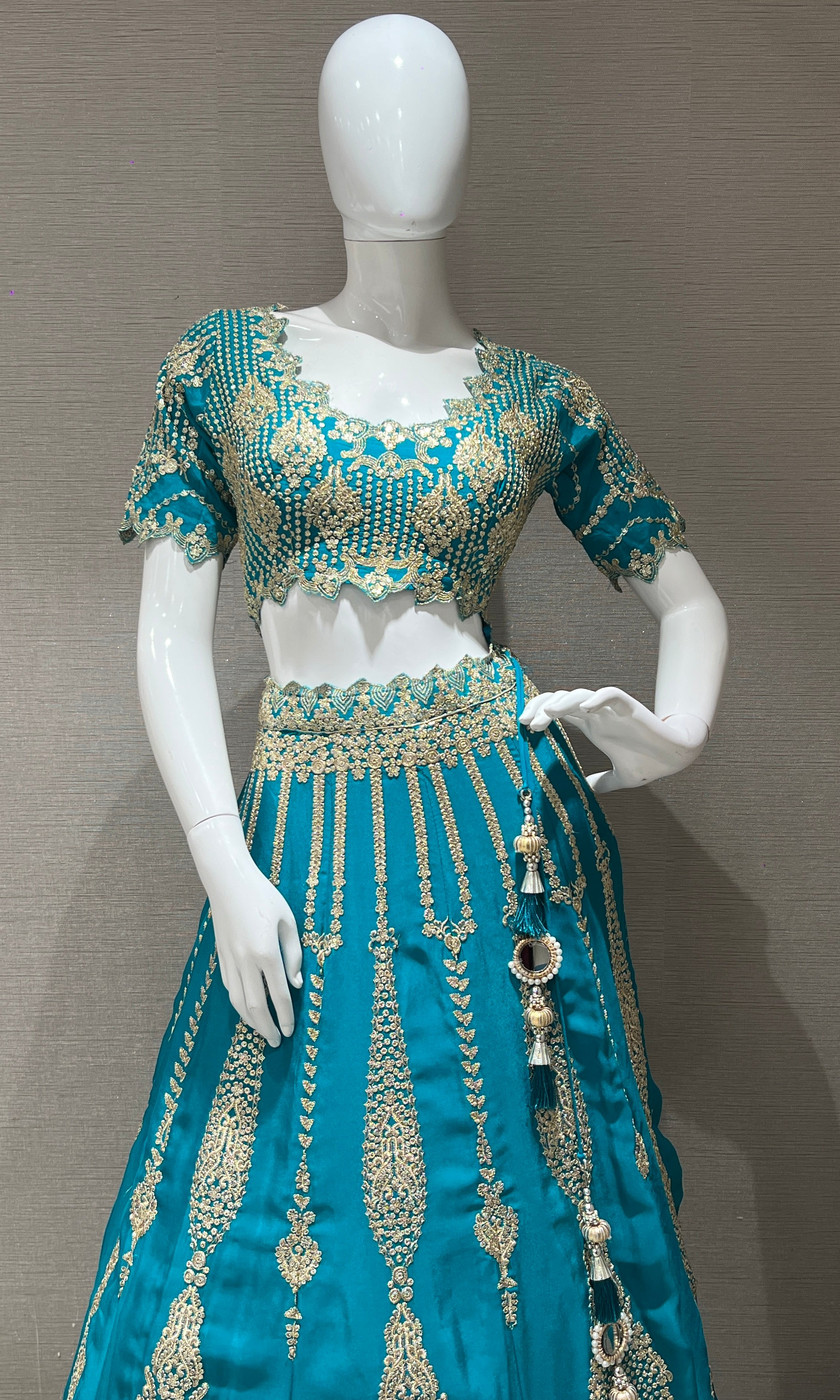 blue lehenga choli with intricate embroidery