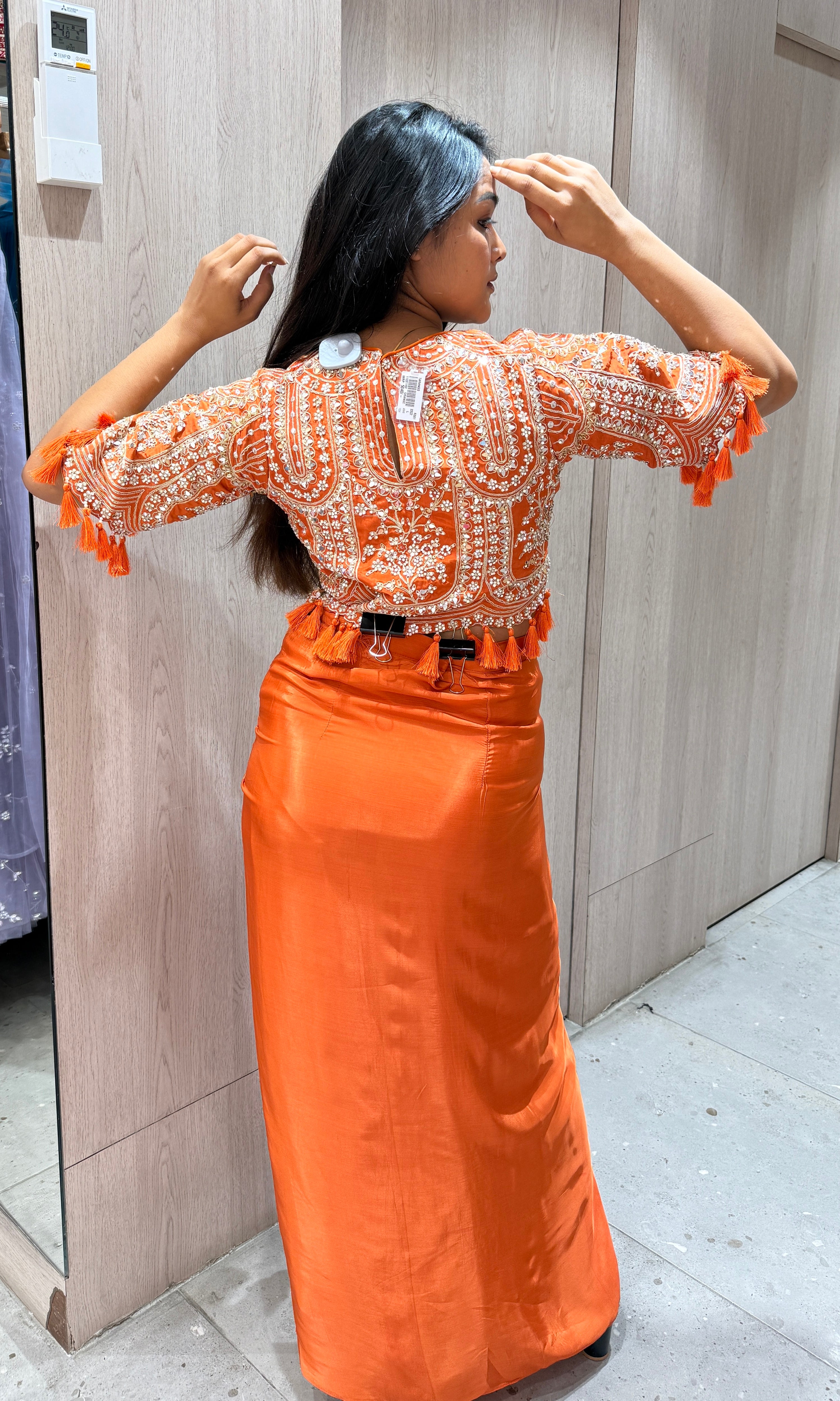 Orange crop top with dhoti