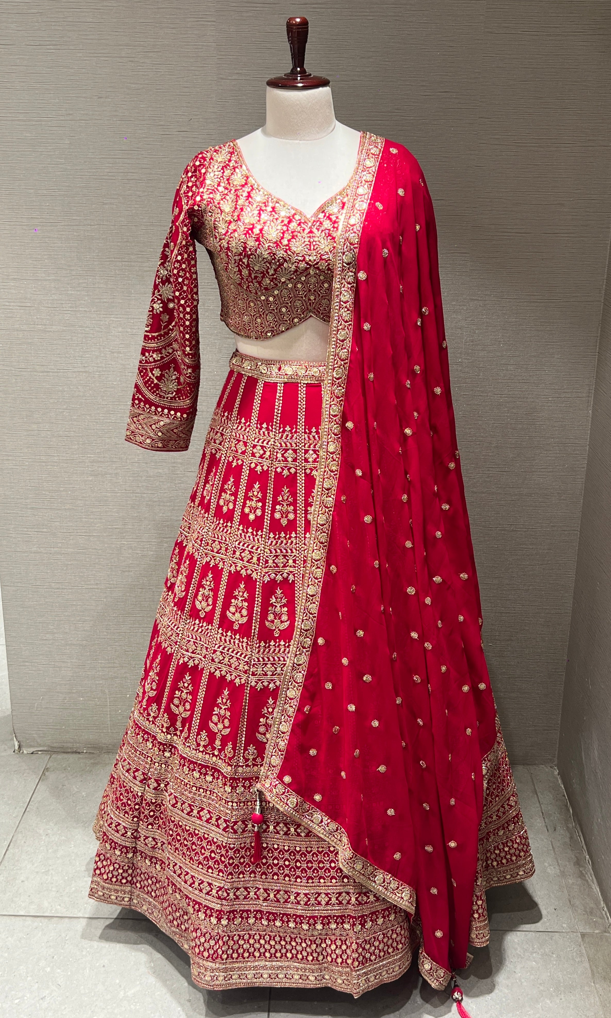 Pink Zari Lehenga with Golden Embroidery