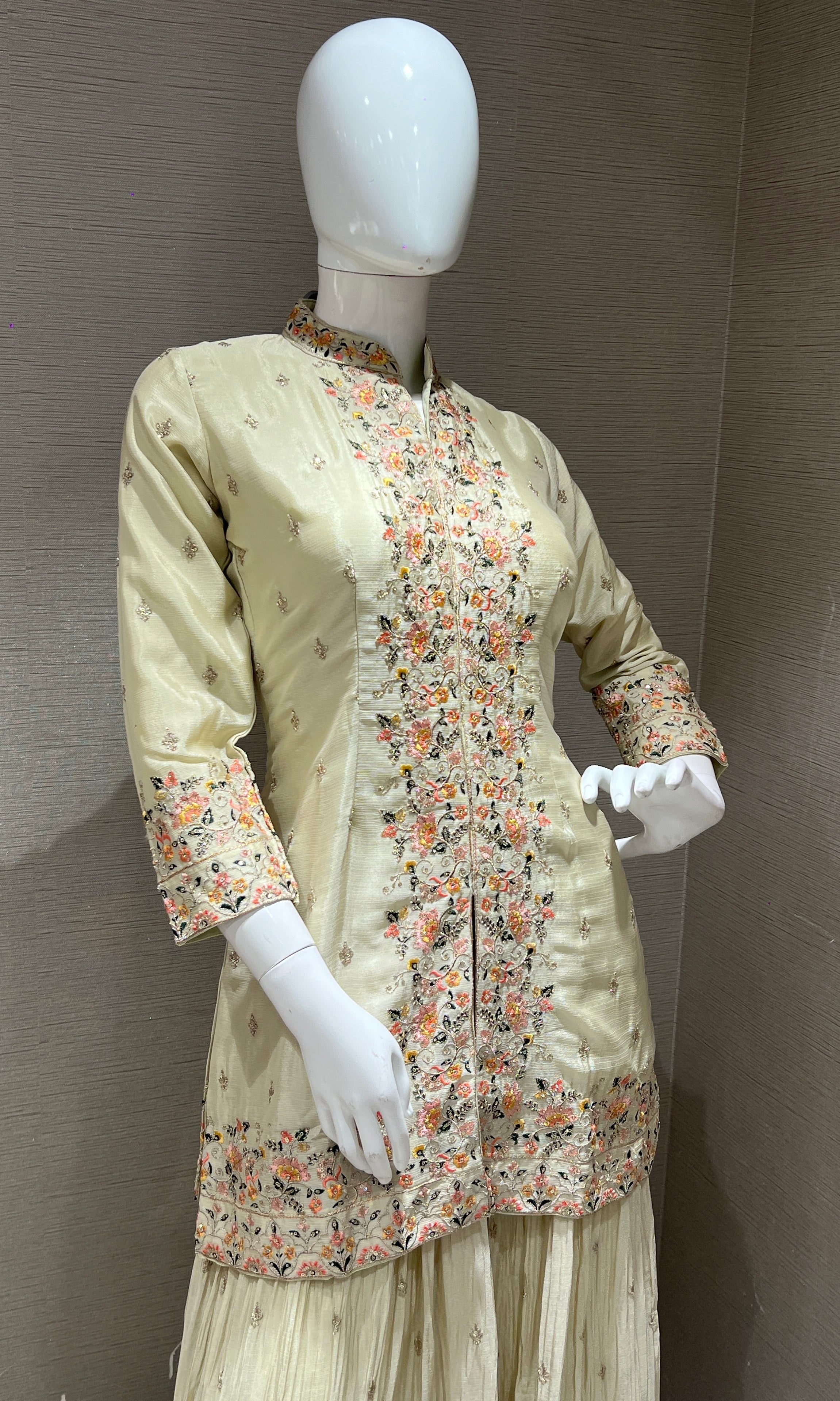 Floral Embroidered Cream Sharara