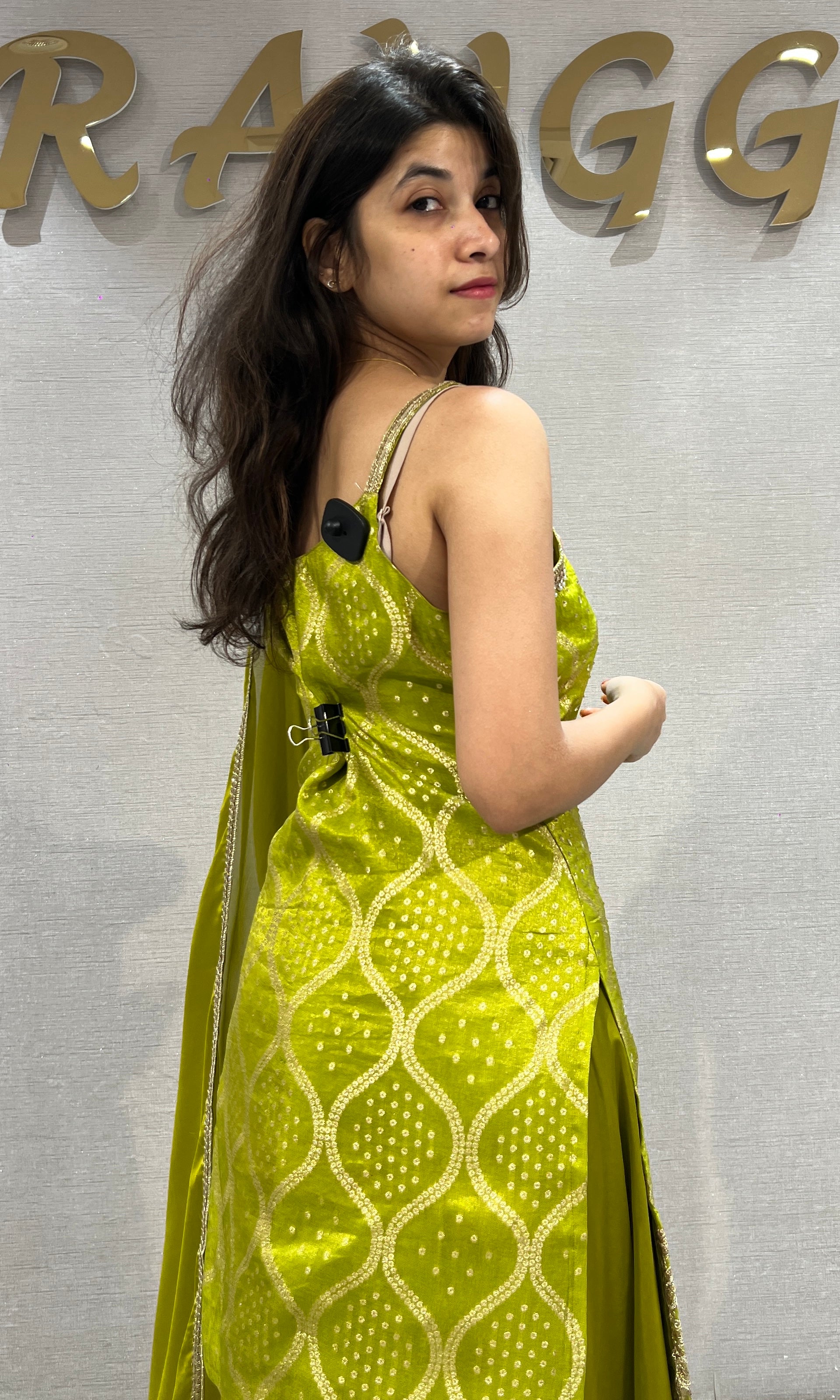 Green Golden Lattice Lime sharara set