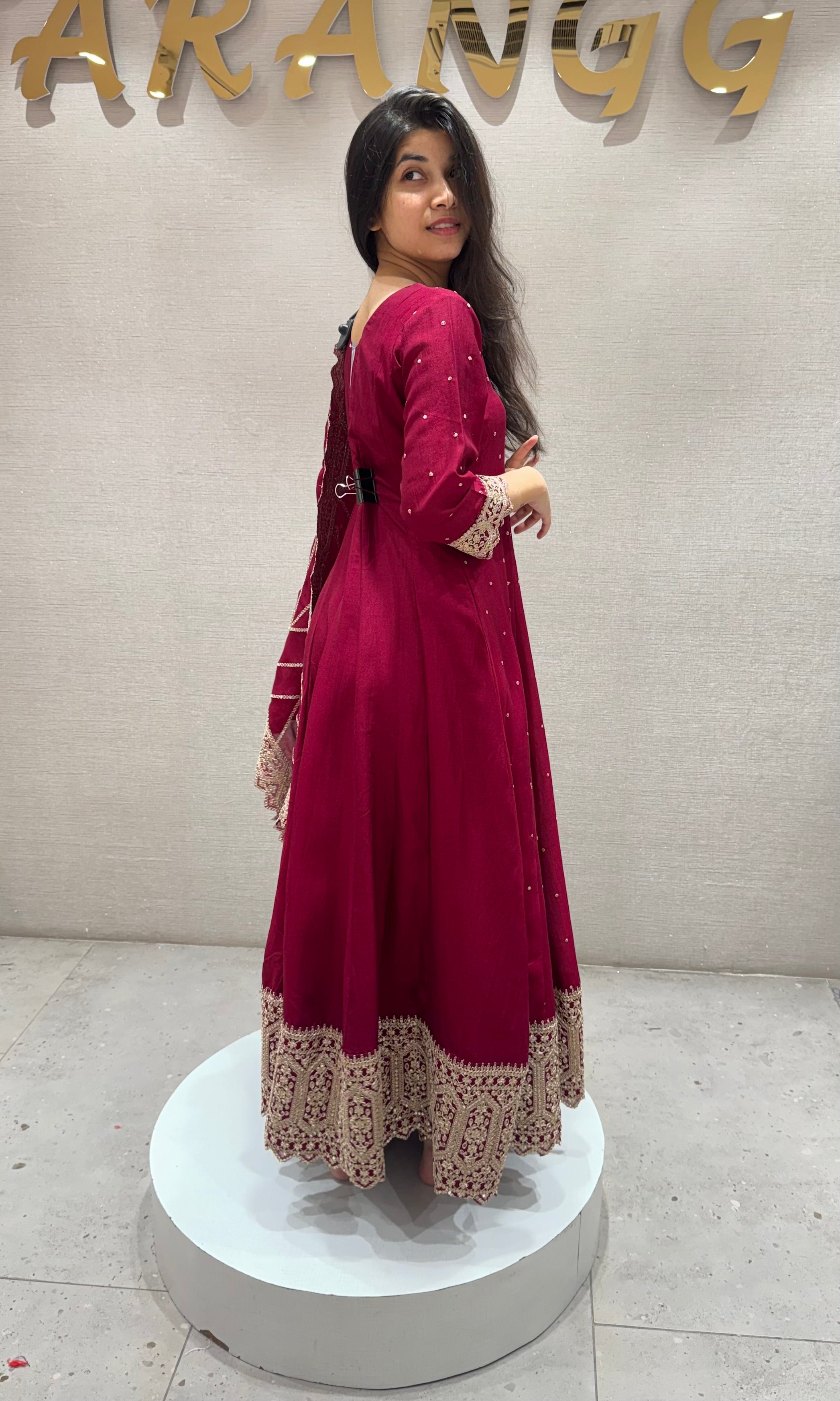Maroon golden embroidered anarkali