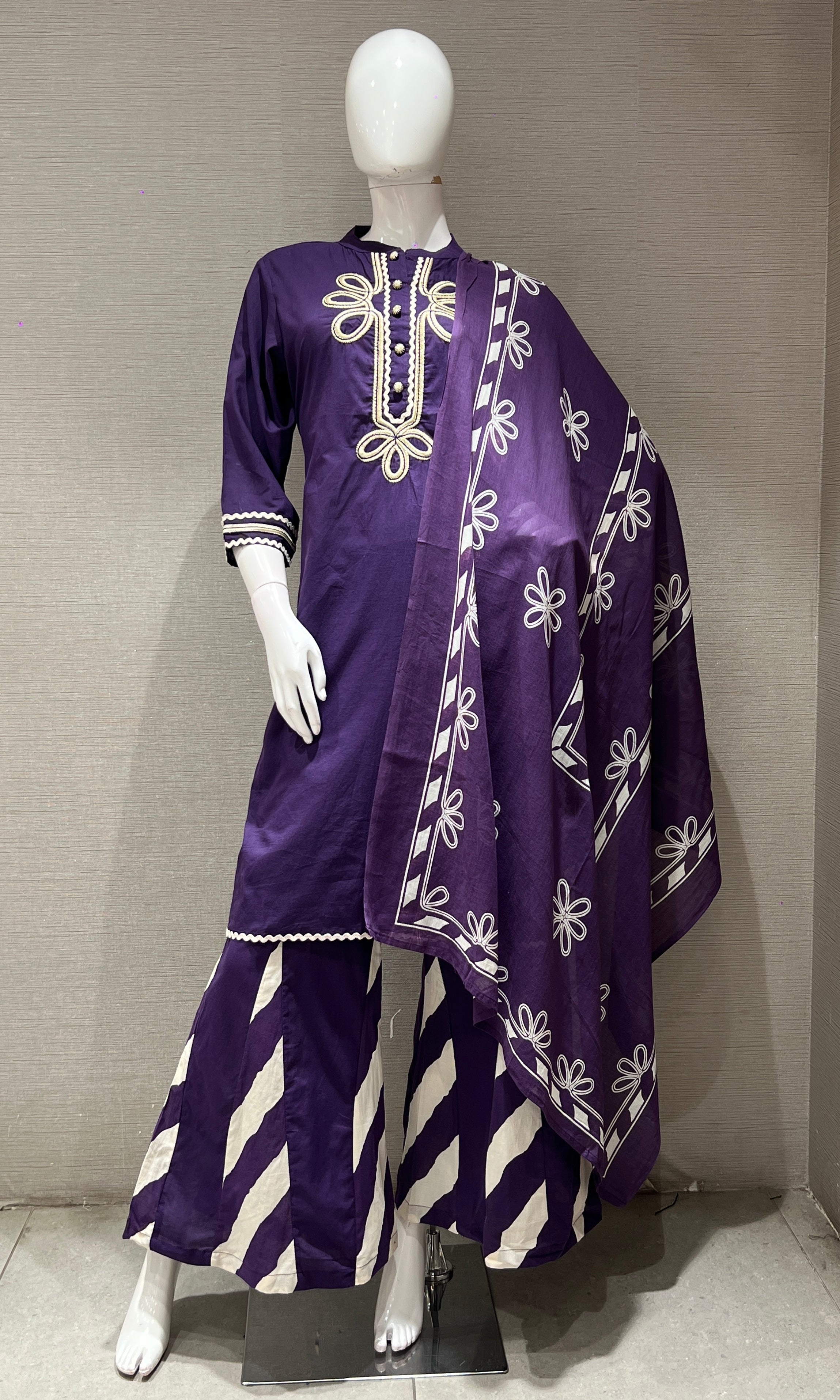 Purple floral kurta set with palazzo pants