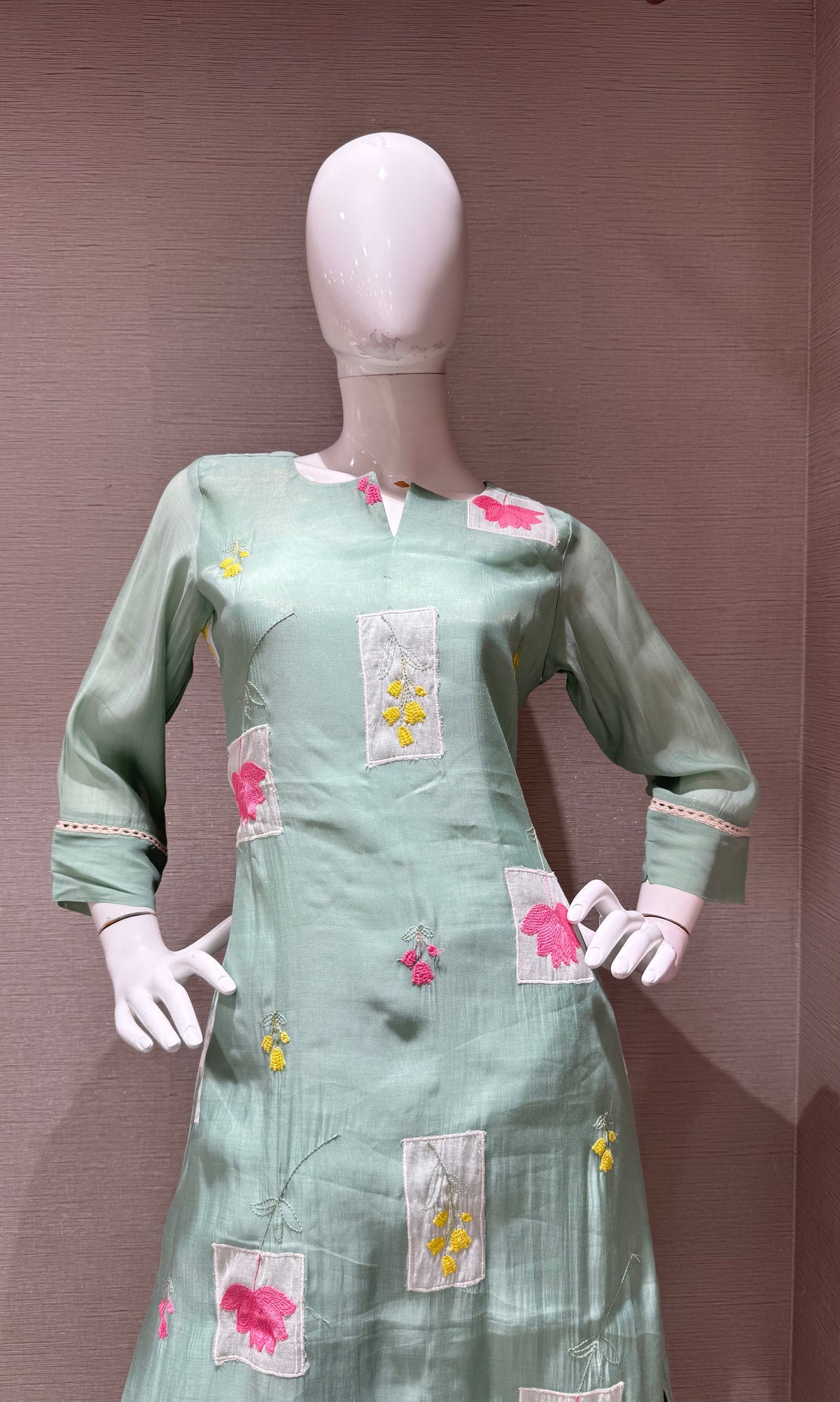 Green Floral Patchwork Kurta Set with Dupatta