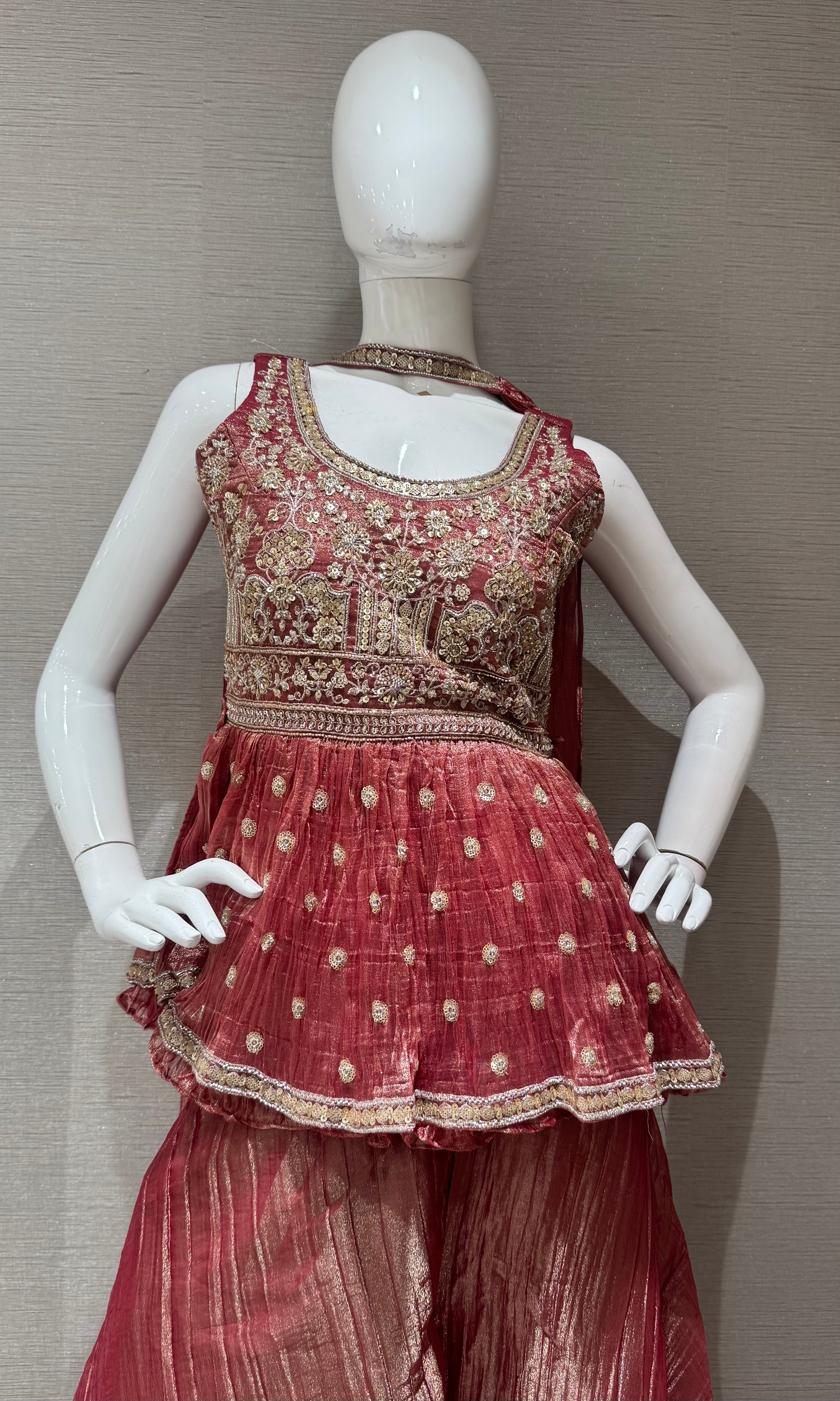 Pink Gold Embellished Peplum Palazzo Set