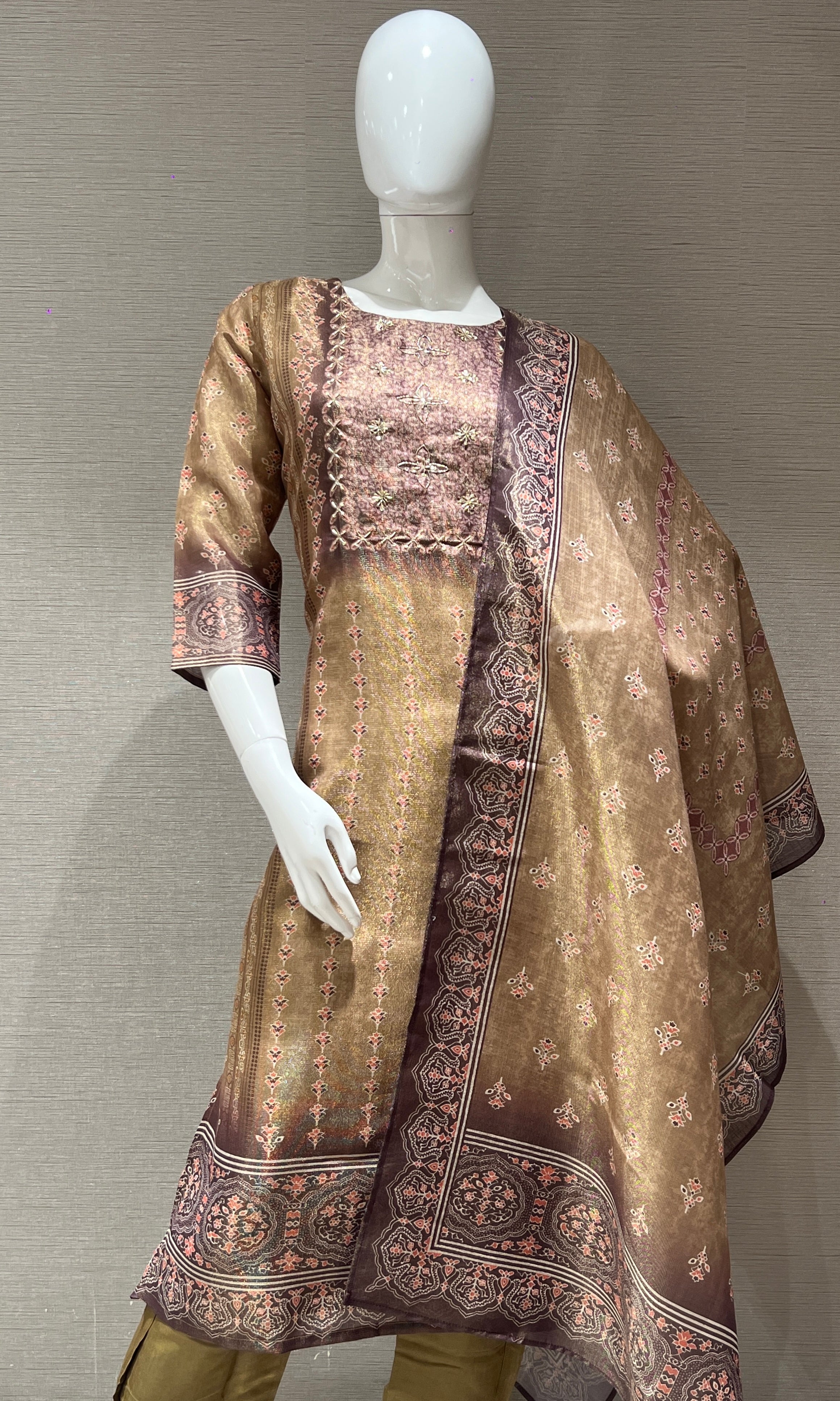 L brown kurta set