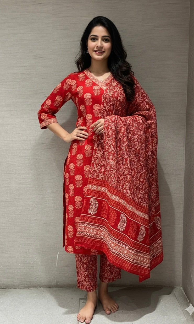 MAROON floral print kurta set