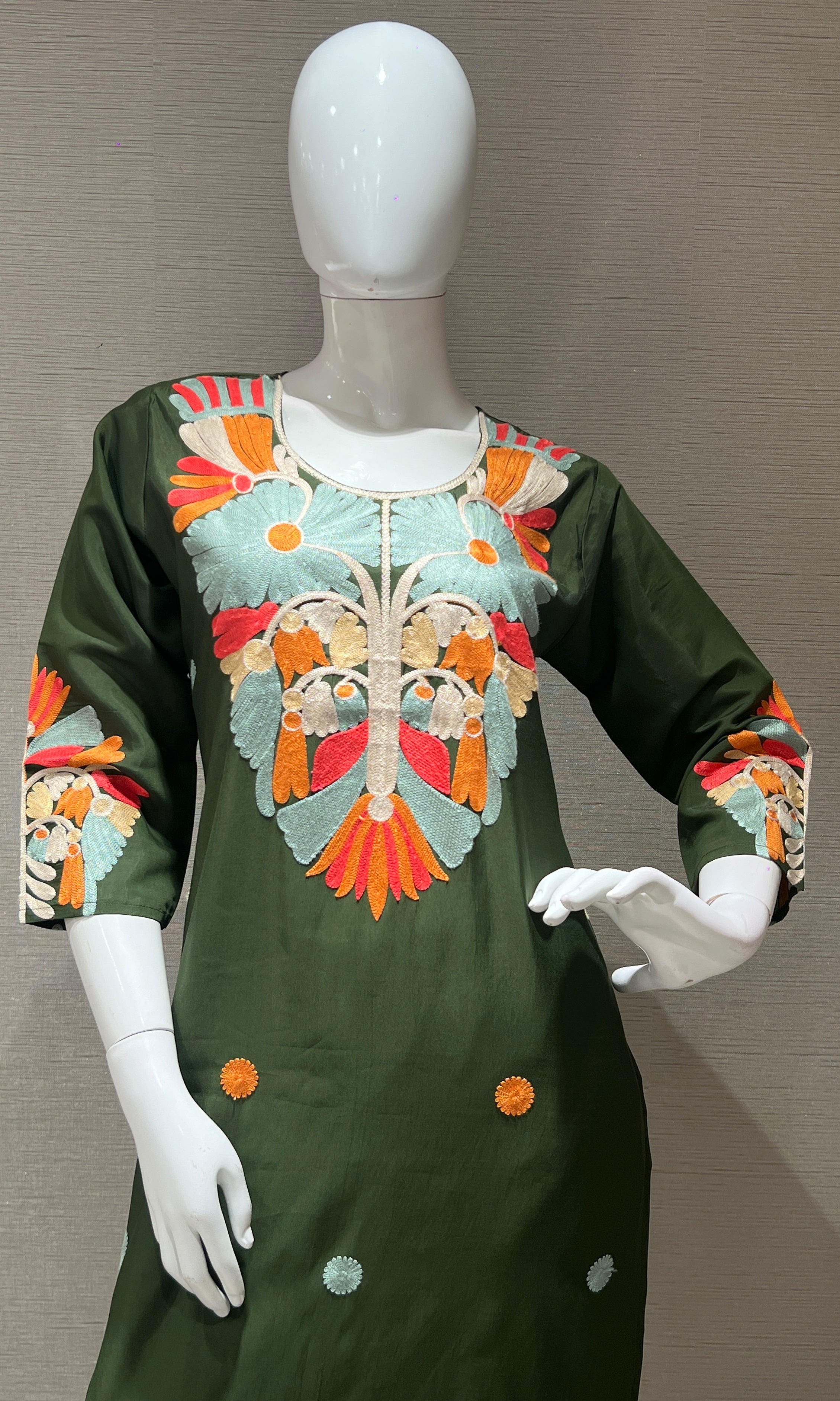 Green embroidered kurta set