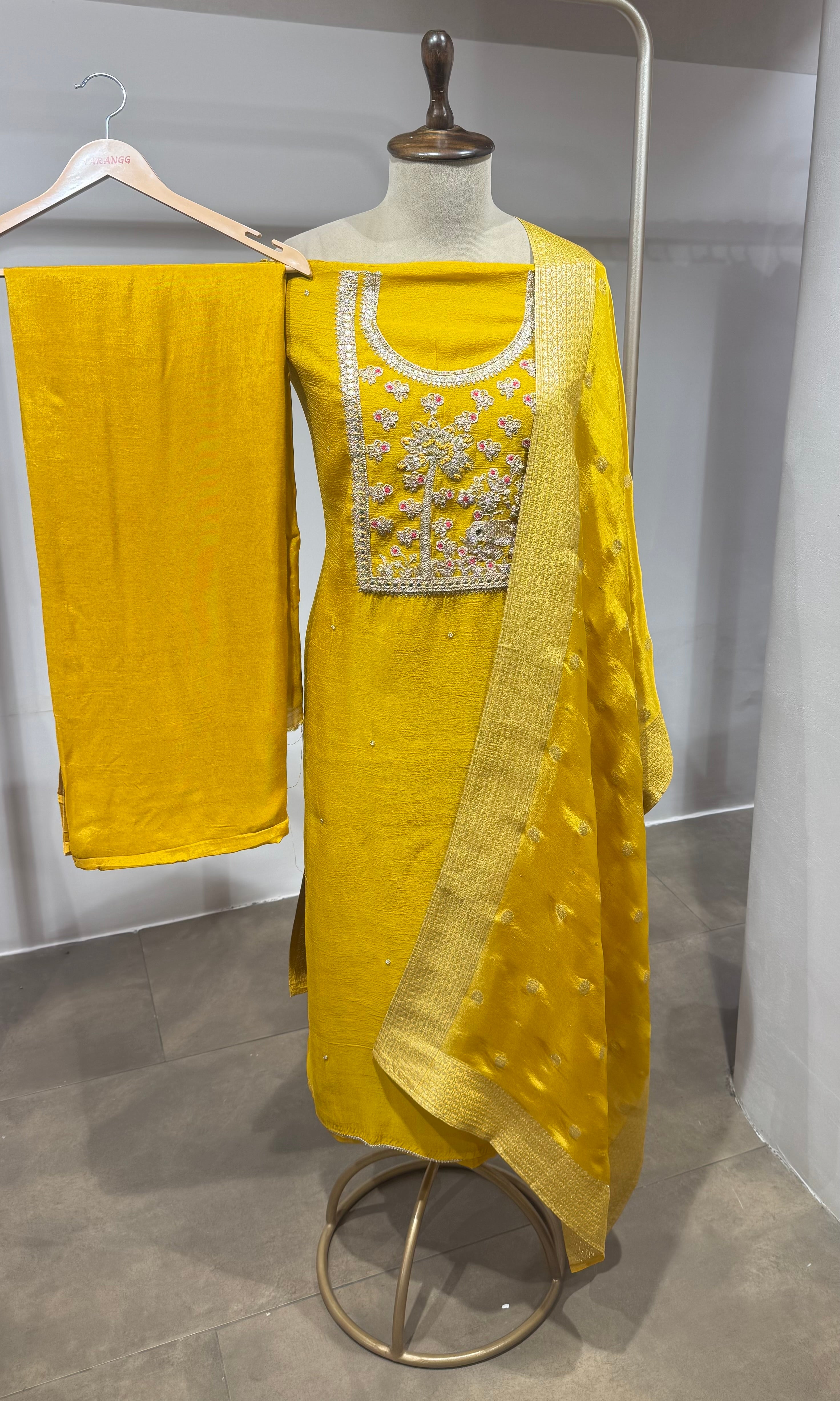 Yellow Floral Tissue dress material