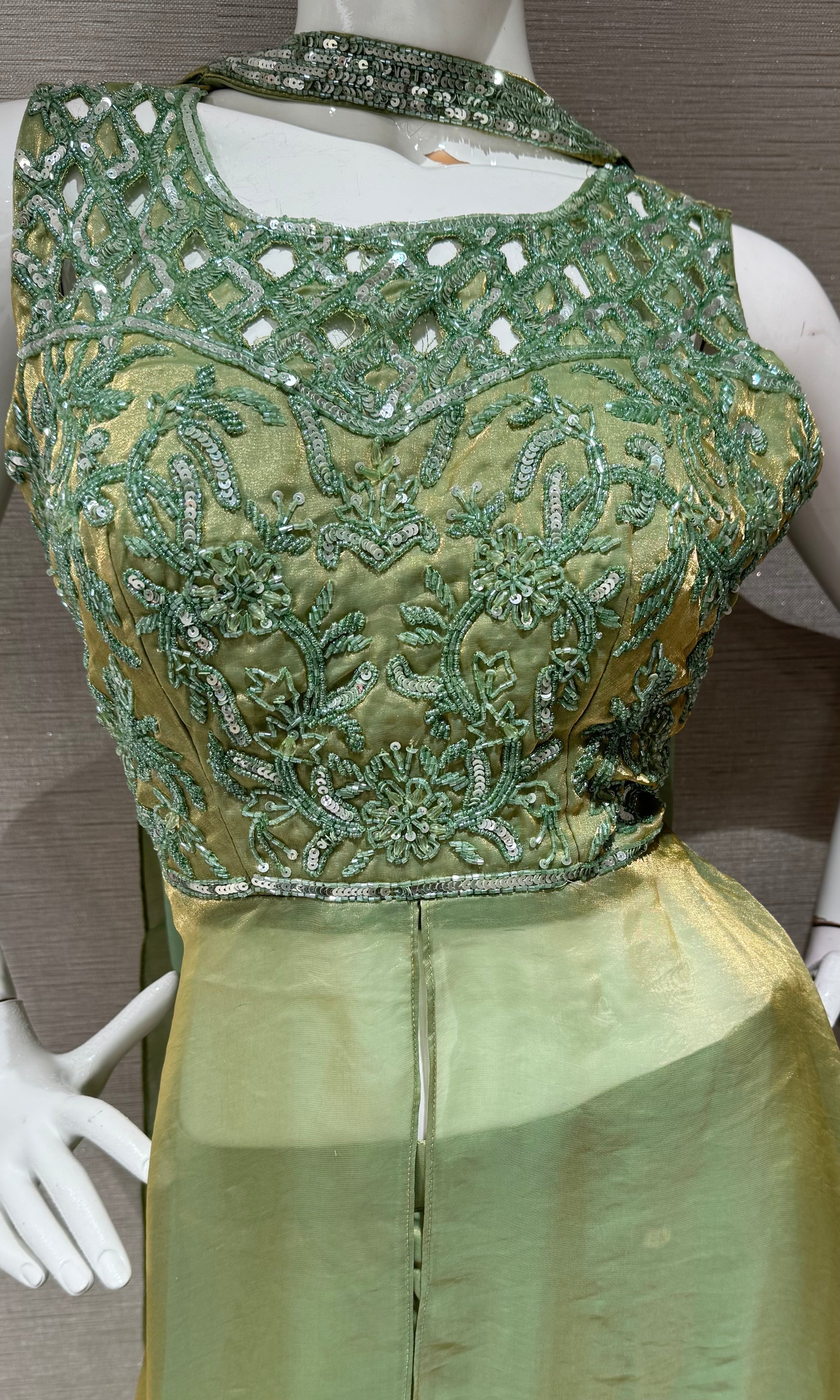 Green Front slit anarkali with palazzo pants