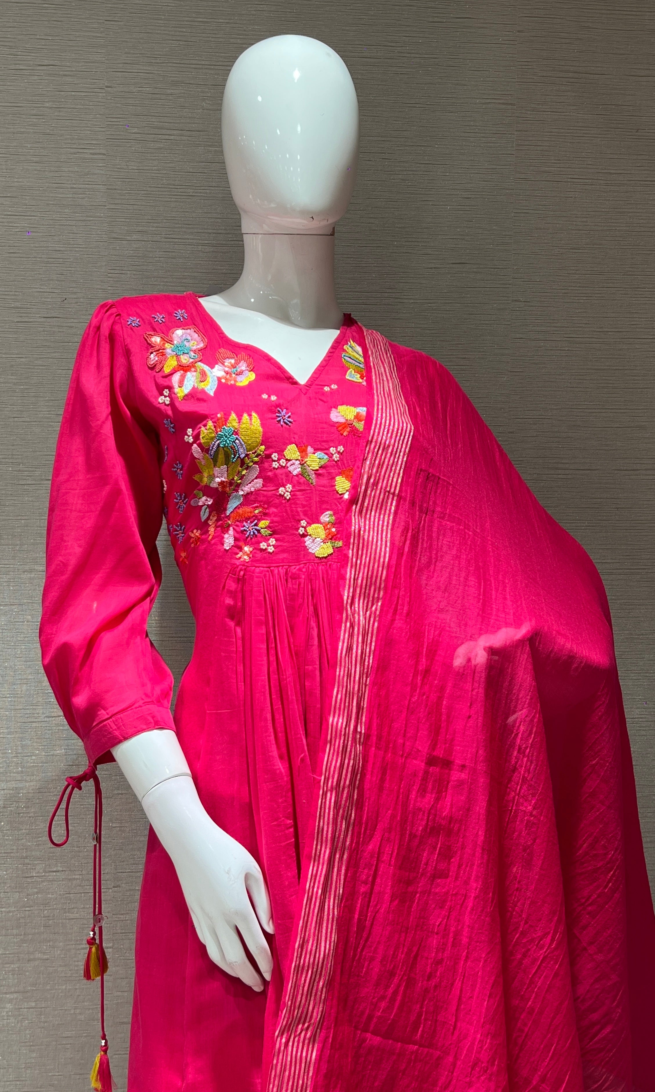 Pink FLORAL MUL CHANDERI kurta set