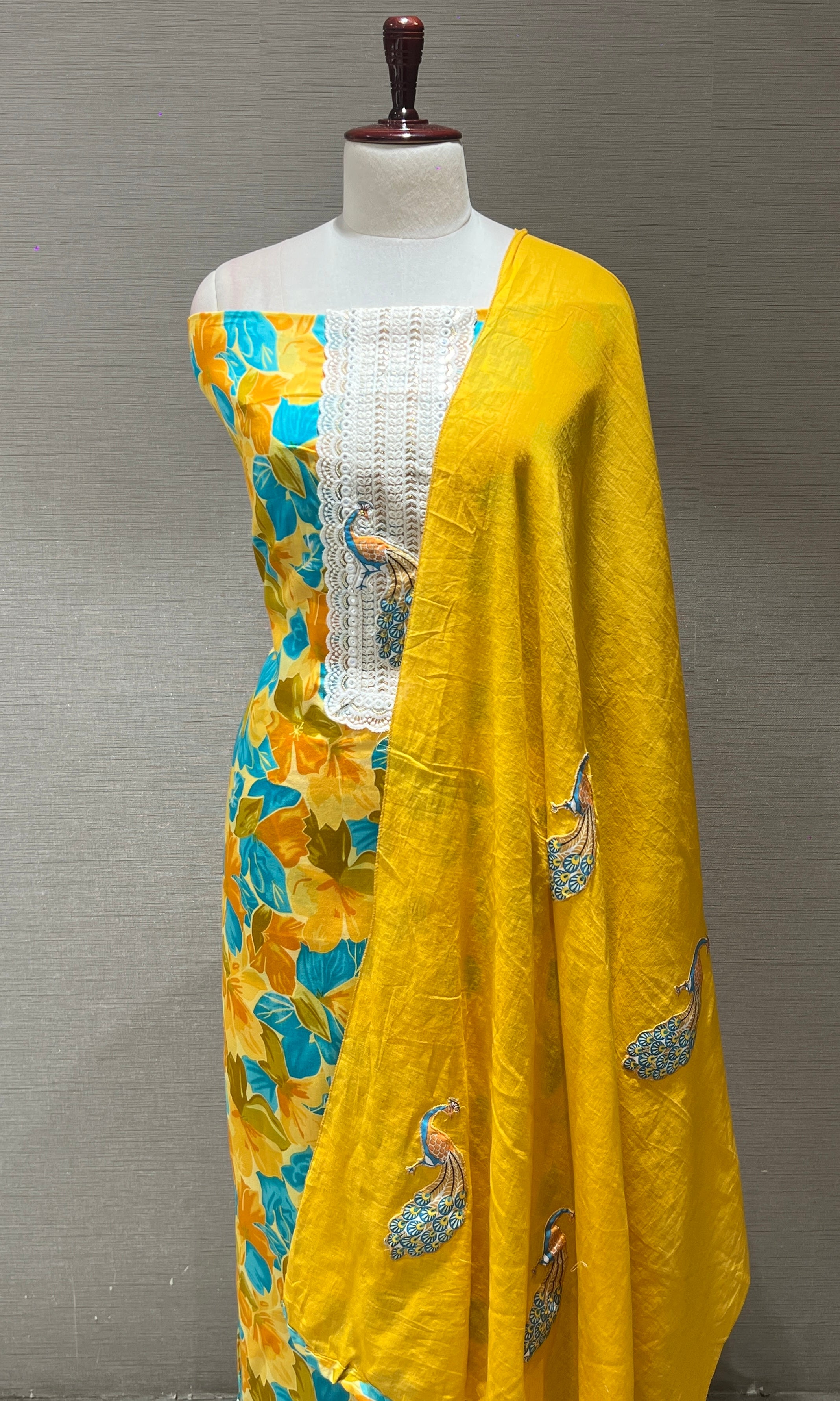 Mustard Yellow Floral dress material