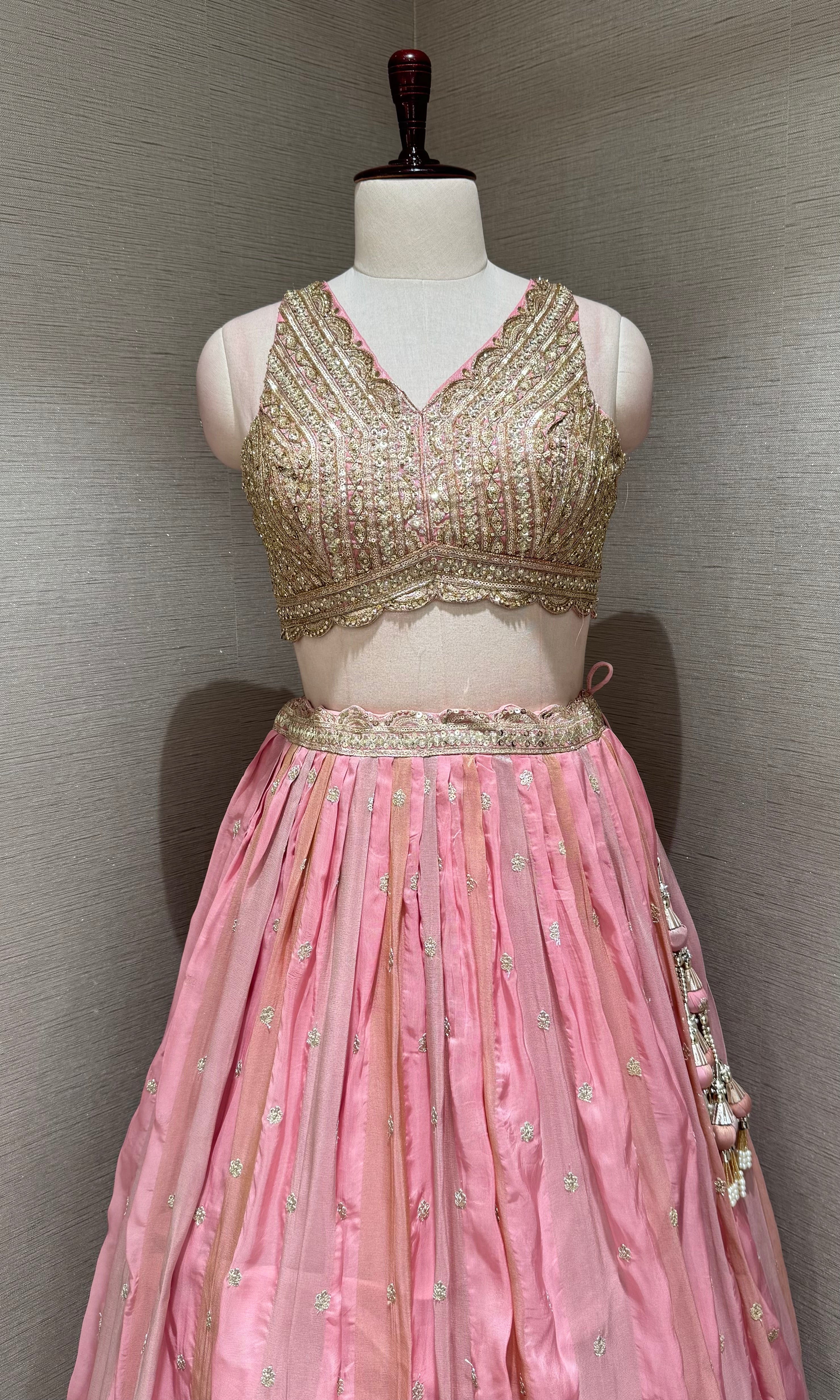 Blush Pink Silk Lehenga Set with Intricate Gold Borders