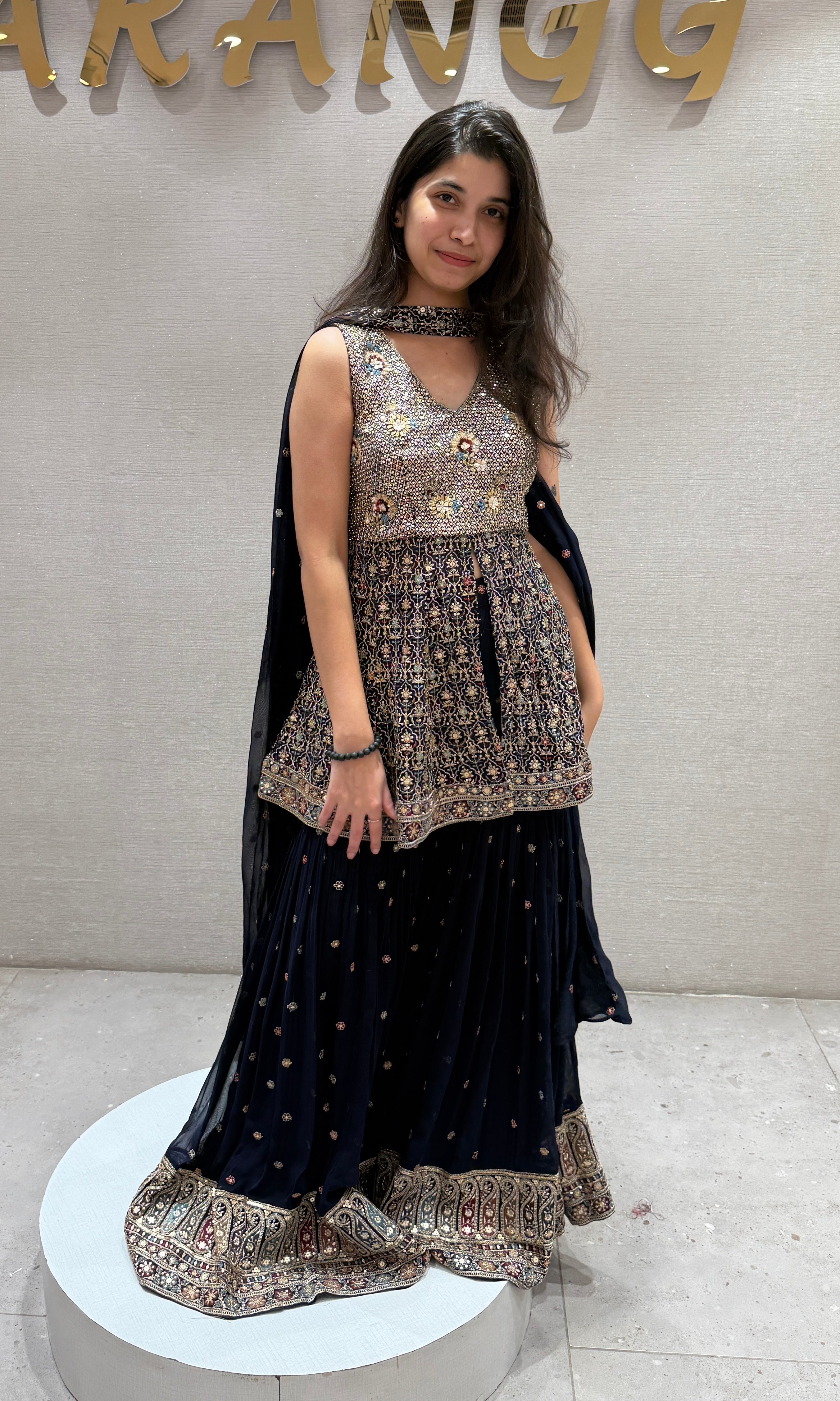 Navy Blue Embroidered Sharara Set