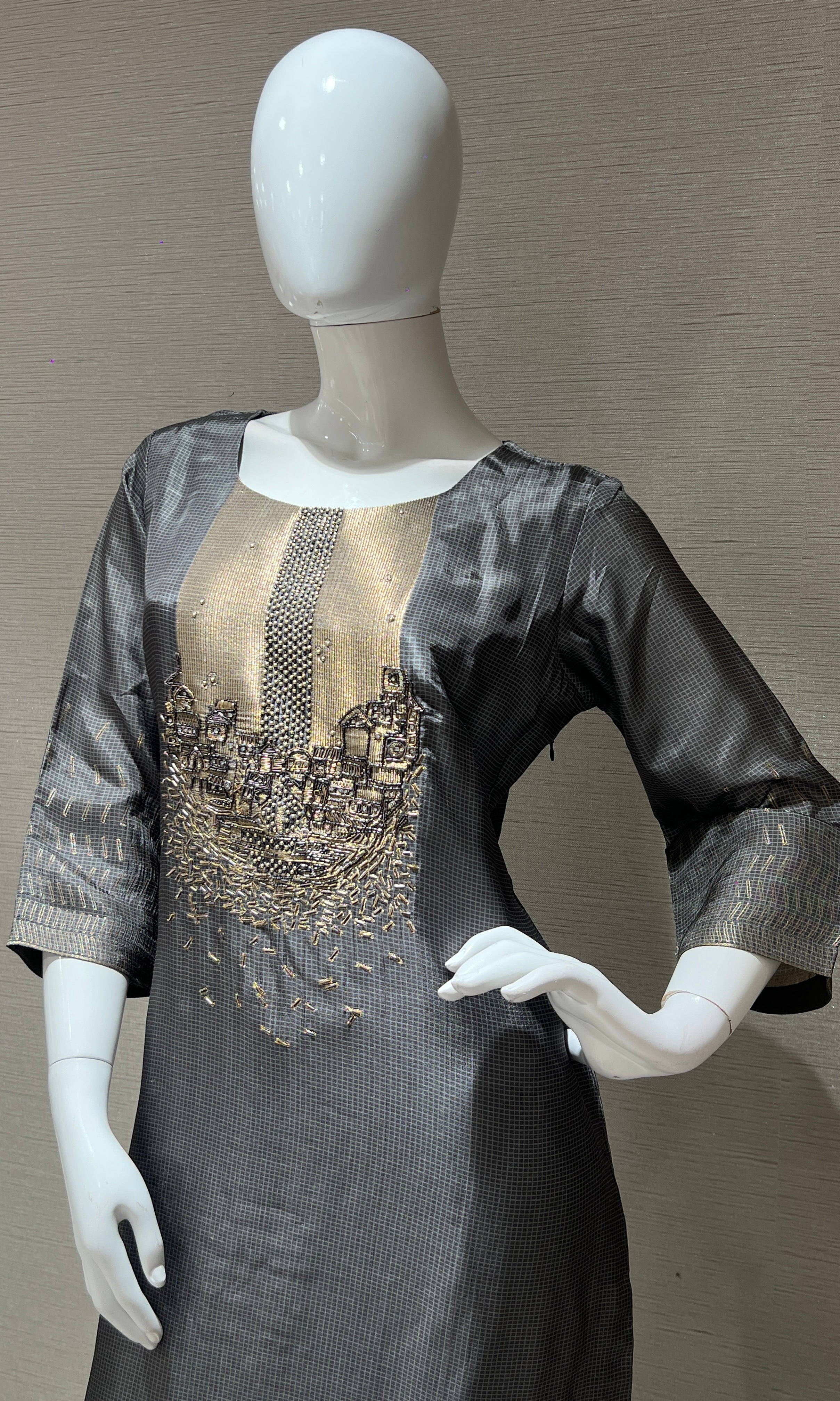 Grey Gold Embroidered Ensemble kurta set