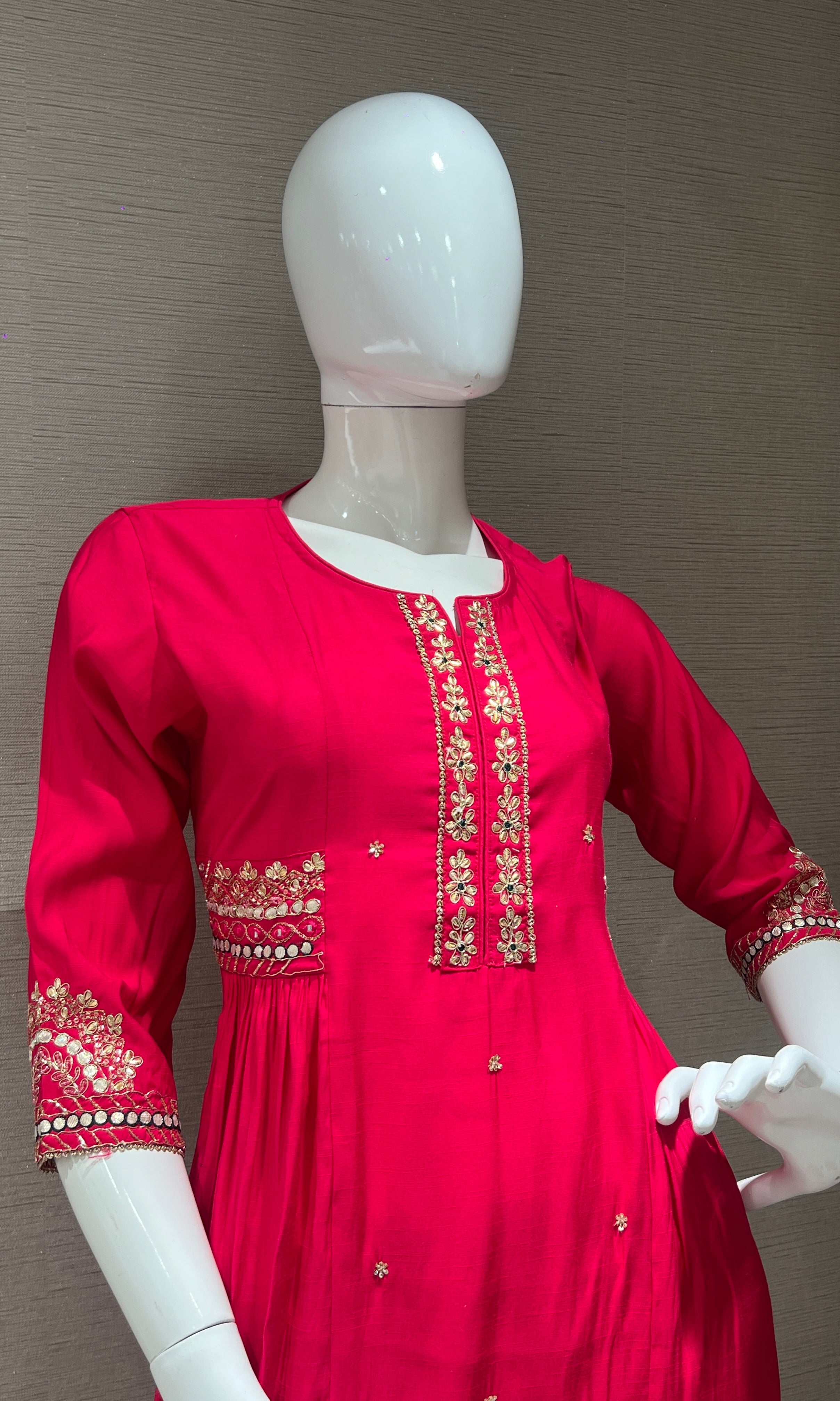 Rani pink gold embroidered kurta set