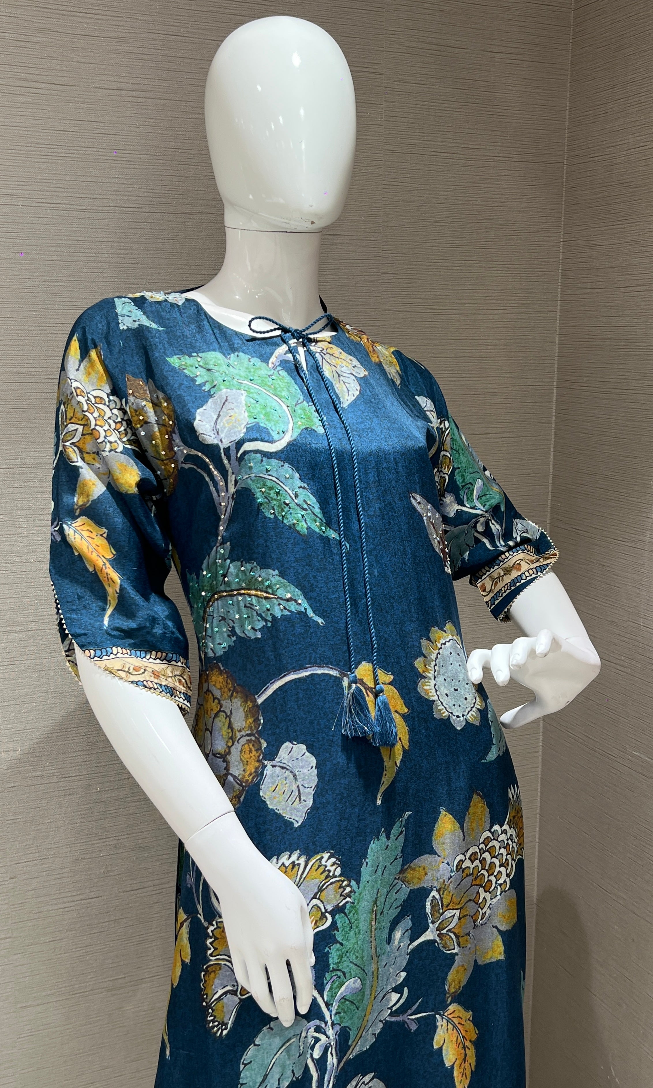 Blue Floral and Leaf Print kurti top